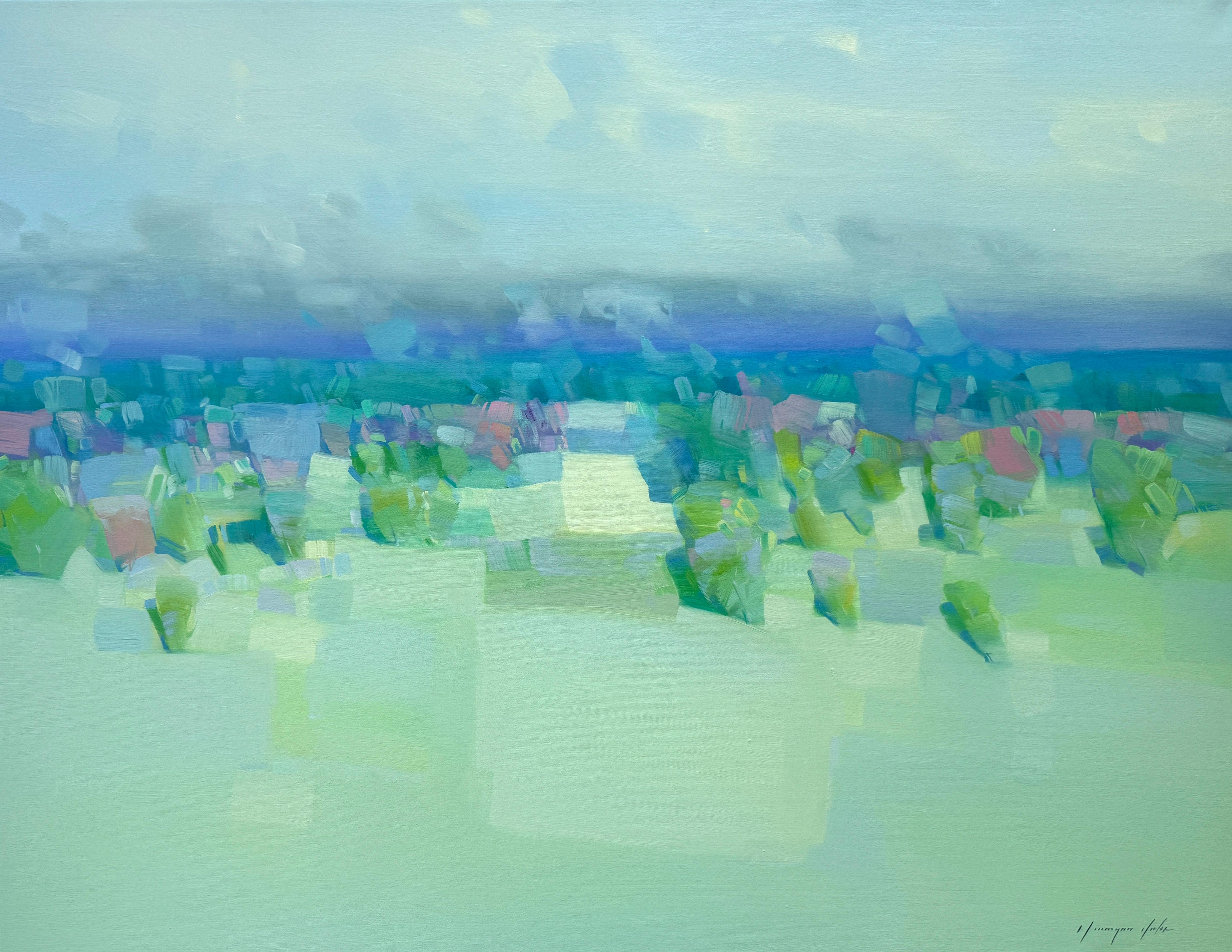 Landscape Painting de Vahe Yeremyan - Valle de verano, Paisaje Impresionismo Pintura al óleo original, Lista para colgar