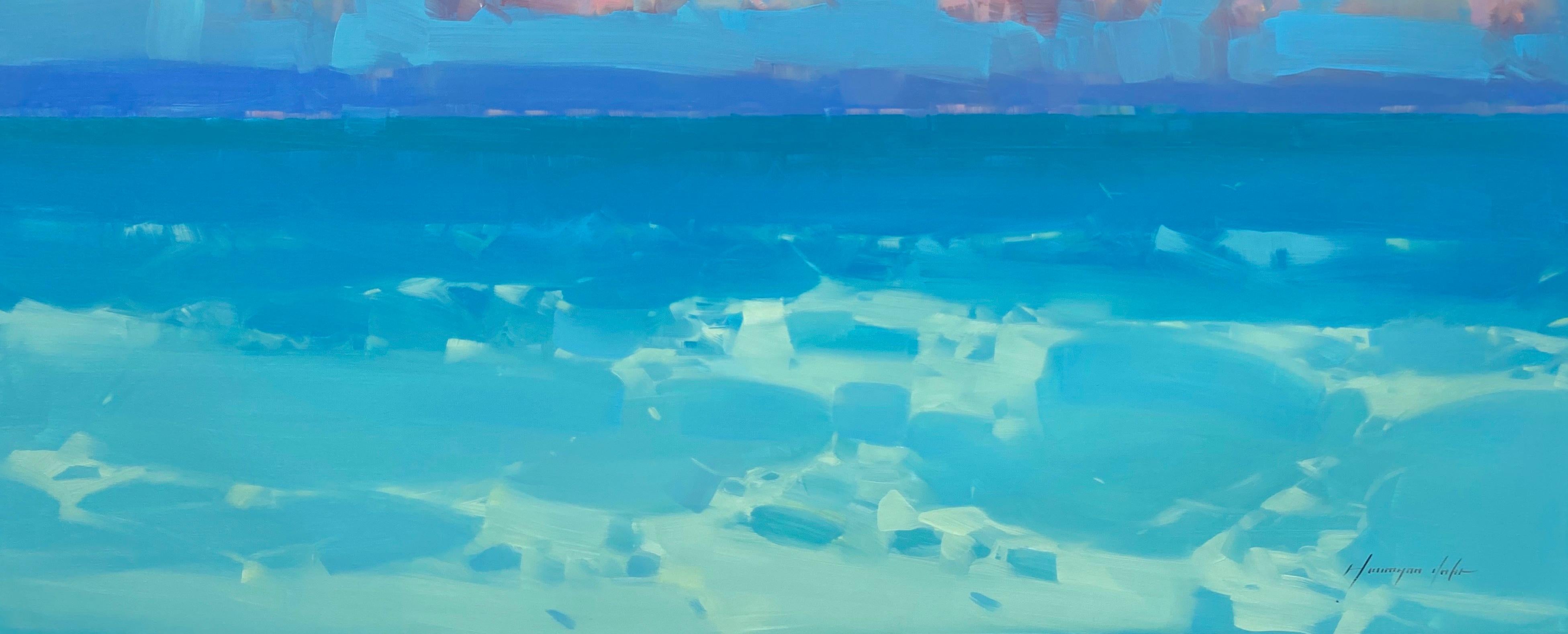 Sonnenuntergang, Abstraktes Ölgemälde (Blau), Abstract Painting, von Vahe Yeremyan