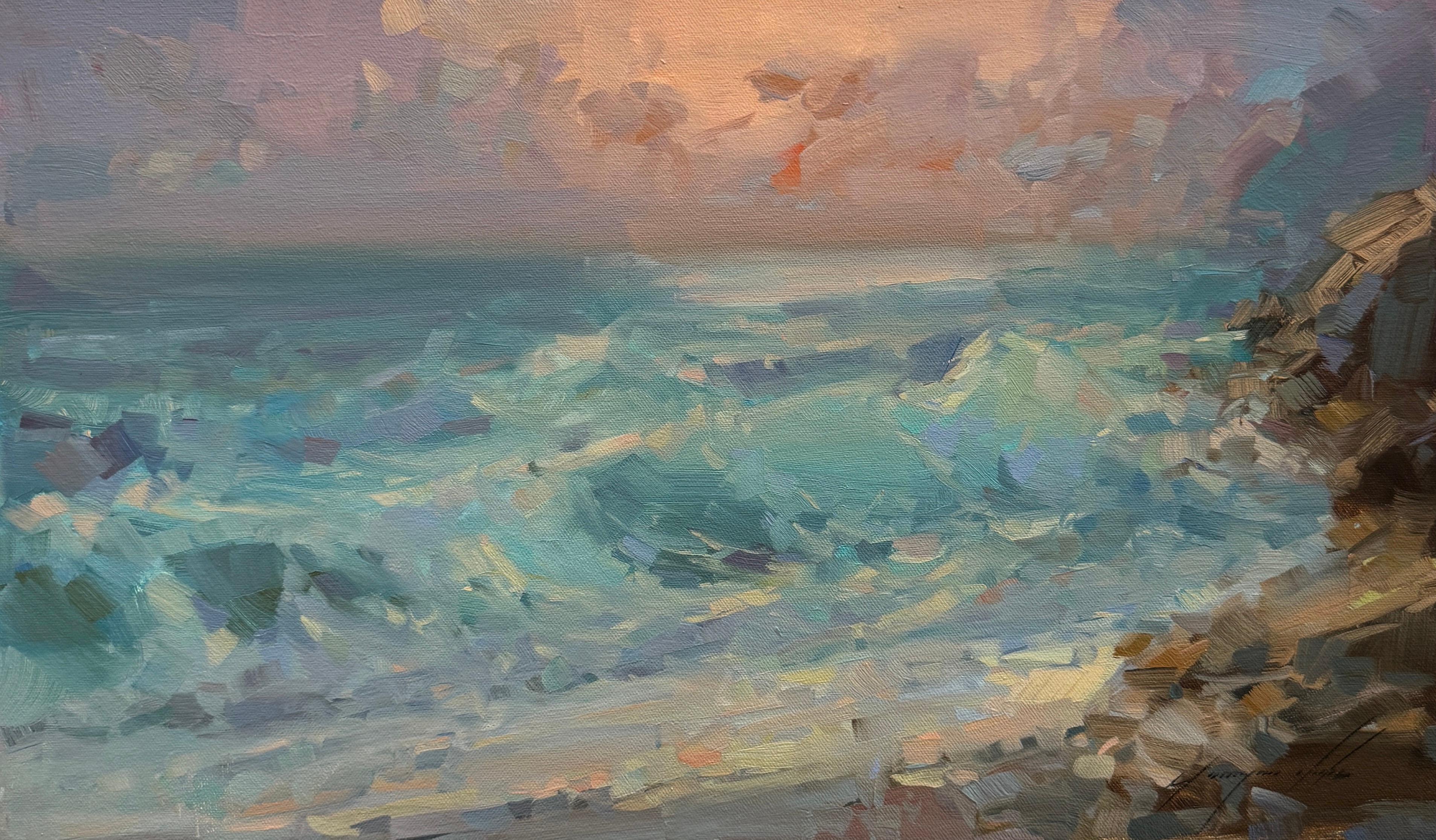Landscape Painting di Vahe Yeremyan - Tramonto, Impressionismo Pittura a olio originale, pronta da appendere