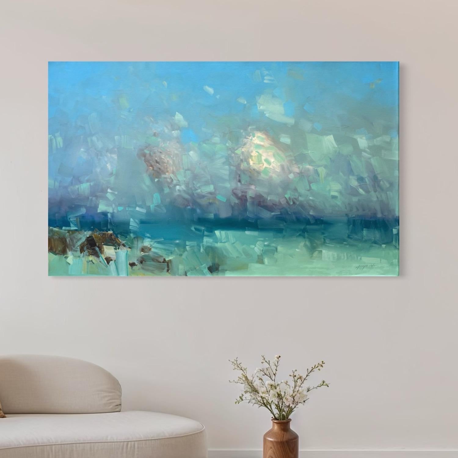 Sonnenuntergang am Meer Impressionismus Originalgemälde zum Aufhängen – Painting von Vahe Yeremyan