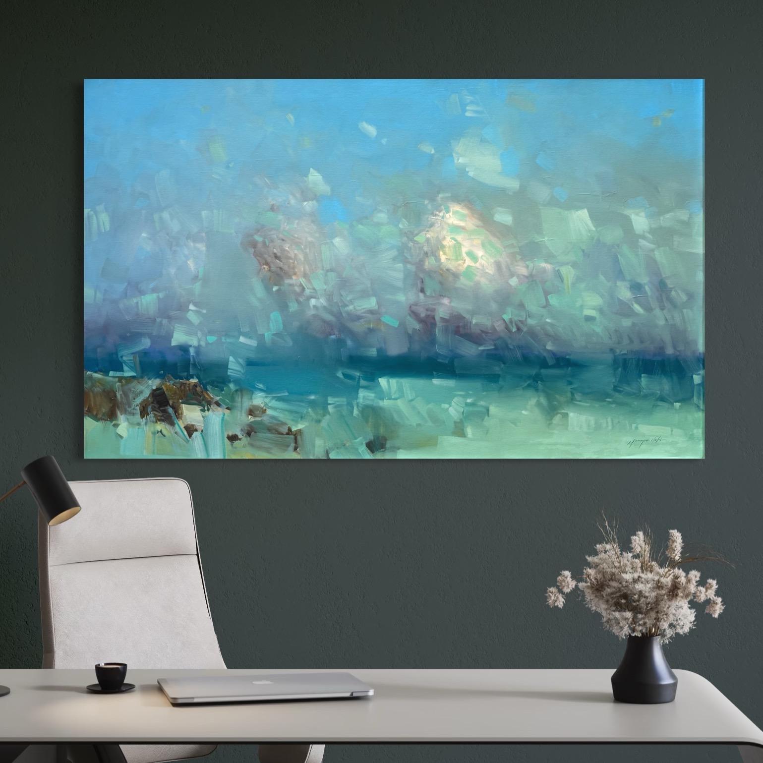 Sonnenuntergang am Meer Impressionismus Originalgemälde zum Aufhängen im Angebot 2