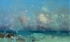 Sunset on Ocean Impressionism Original Painting Ready to Hang