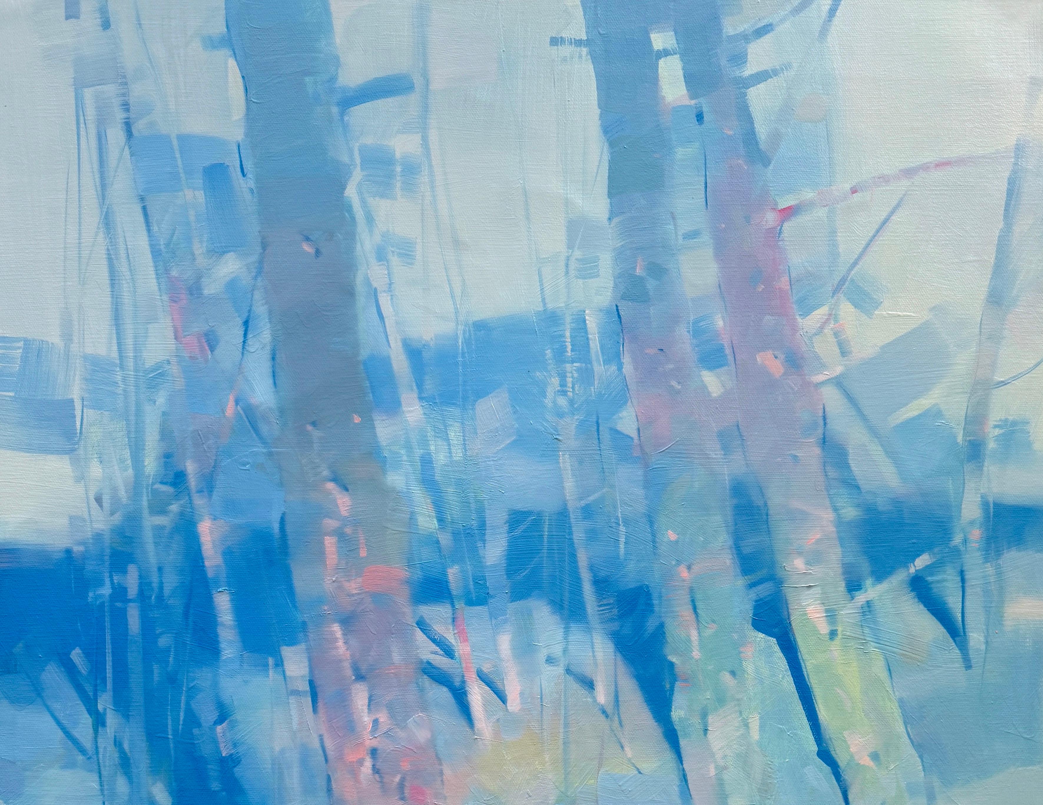 Alberi in blu, Paesaggio impressionista Pittura ad olio originale, pronta da appendere - Painting Impressionismo di Vahe Yeremyan