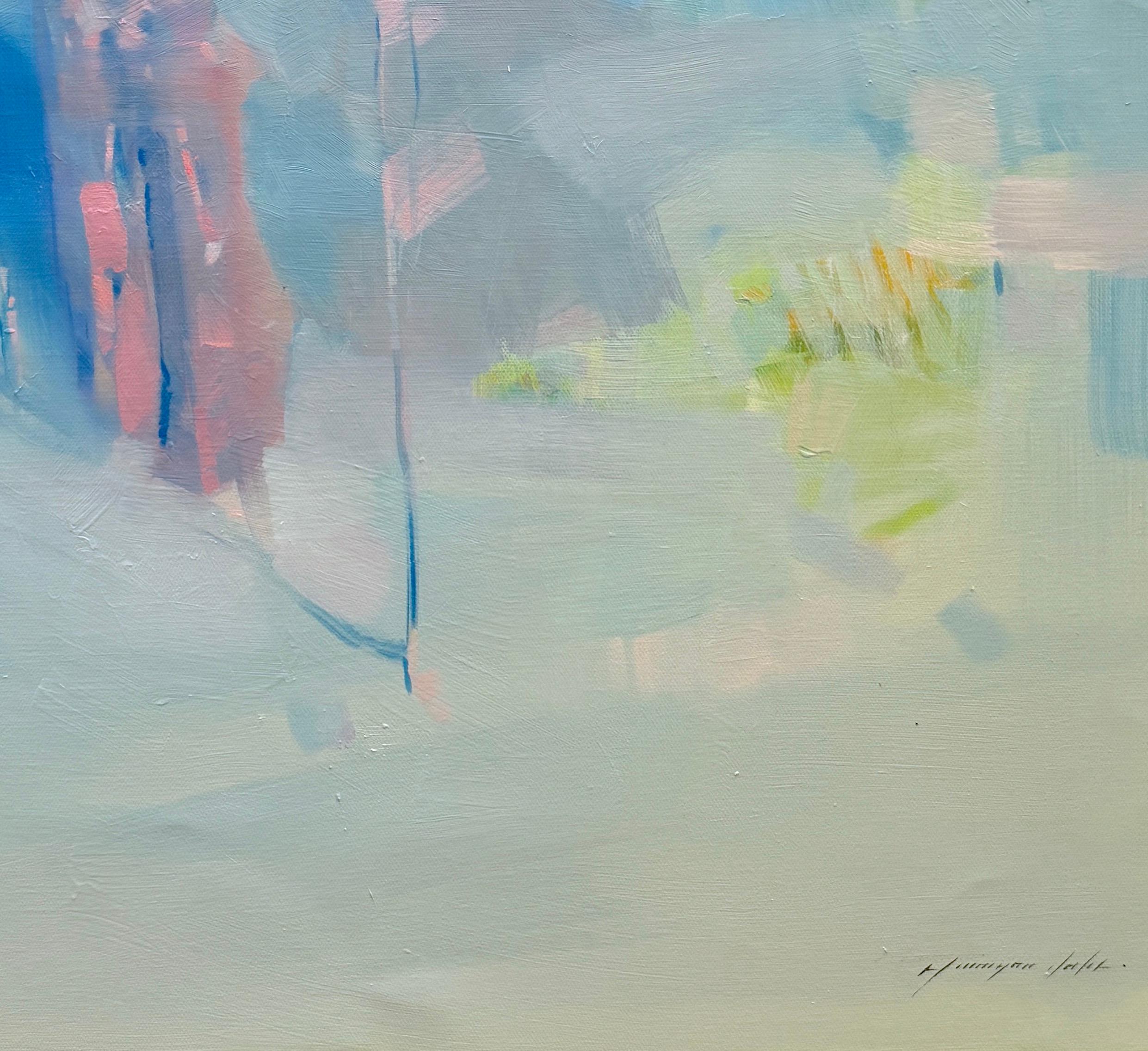 Alberi in blu, Paesaggio impressionista Pittura ad olio originale, pronta da appendere - Landscape Painting Blu di Vahe Yeremyan