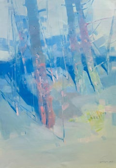Trees in Blue, Landscape impressionism Original oil Painting, Ready to Hang