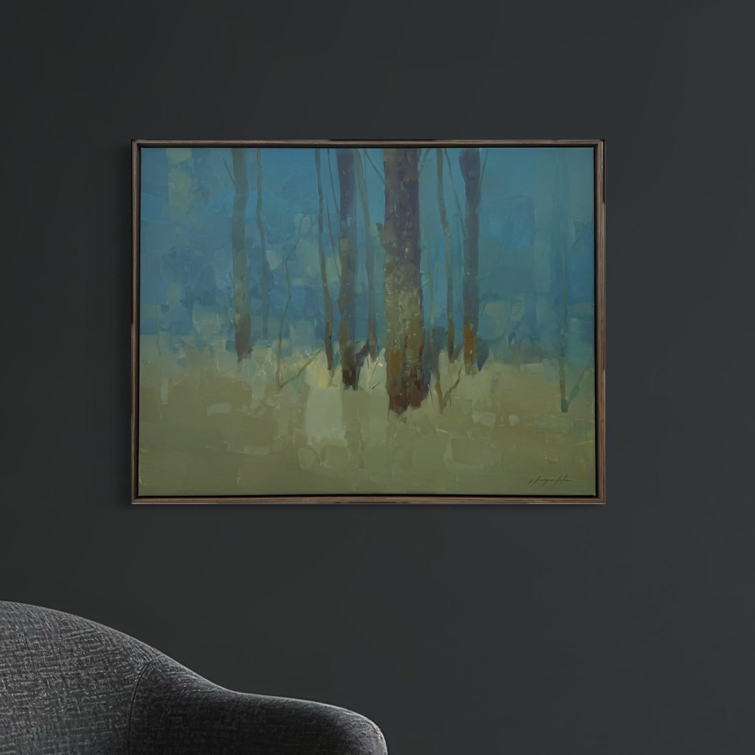 Arbres en turquoise Impressionnisme Peinture à l'huile originale prête à être accrochée en vente 7
