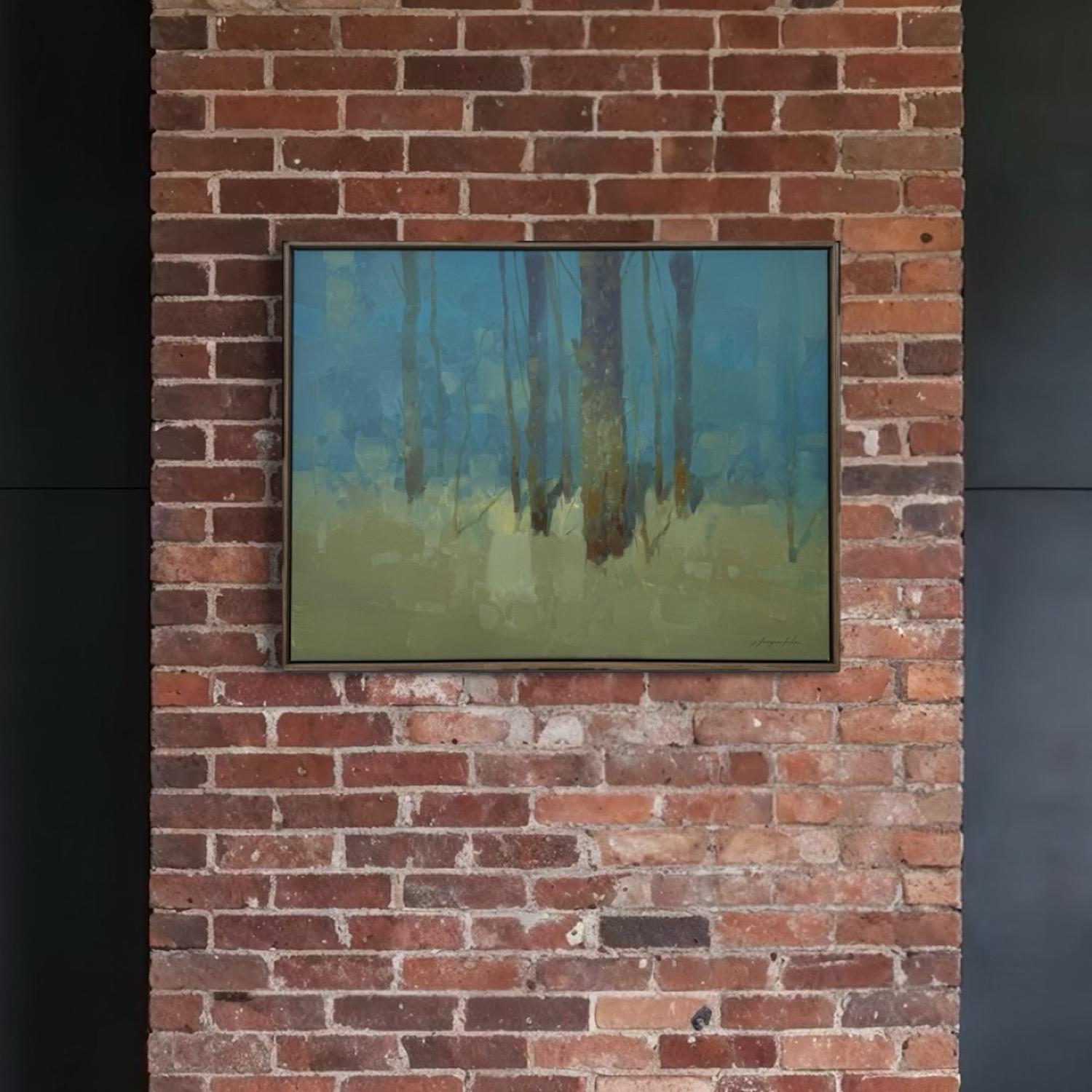 Arbres en turquoise Impressionnisme Peinture à l'huile originale prête à être accrochée - Painting de Vahe Yeremyan
