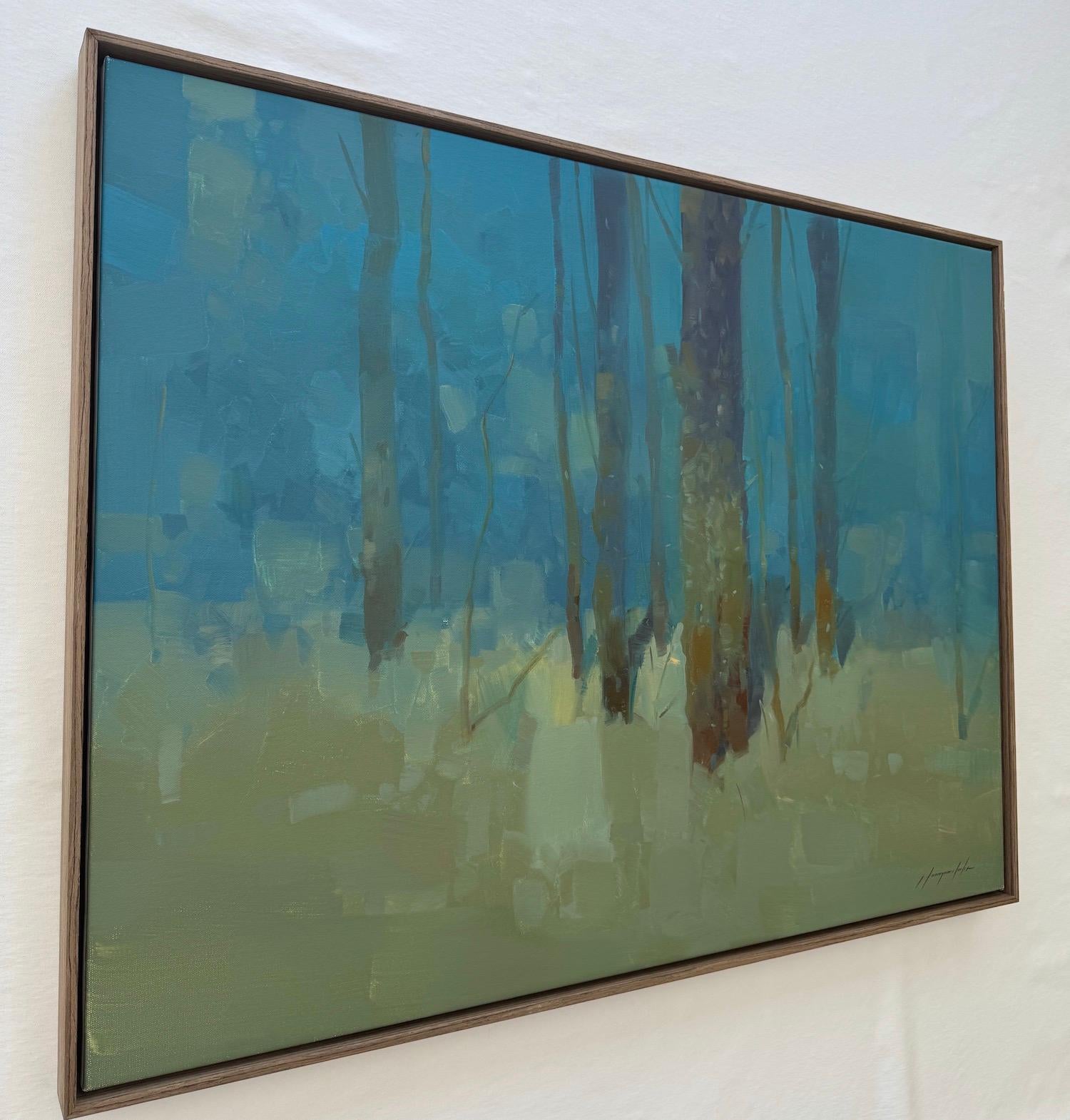 Arbres en turquoise Impressionnisme Peinture à l'huile originale prête à être accrochée en vente 4