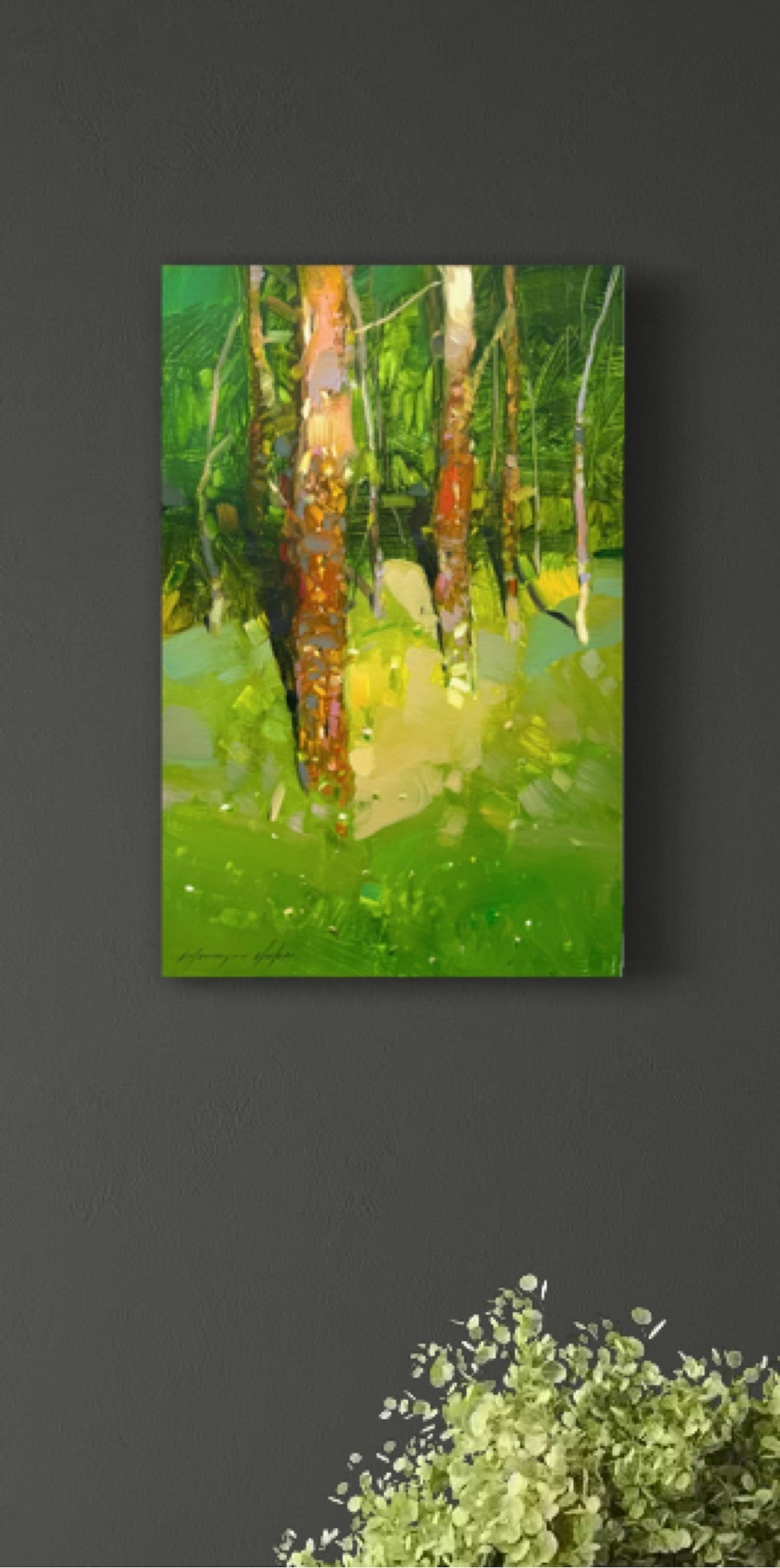 Trees Landscape Impressionismus Original Ölgemälde, hängefertig (Braun), Landscape Painting, von Vahe Yeremyan