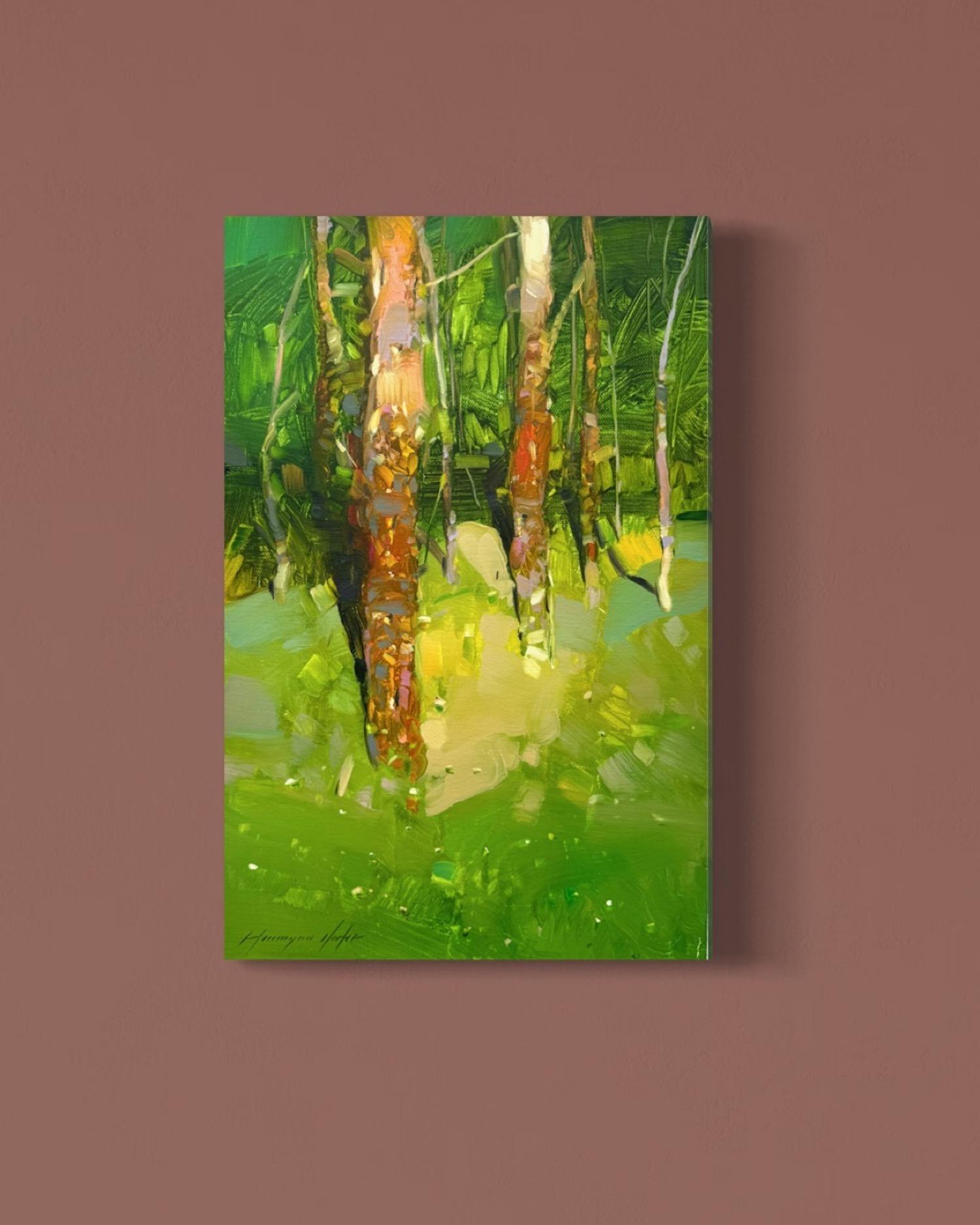 Trees Landscape Impressionismus Original Ölgemälde, hängefertig im Angebot 1