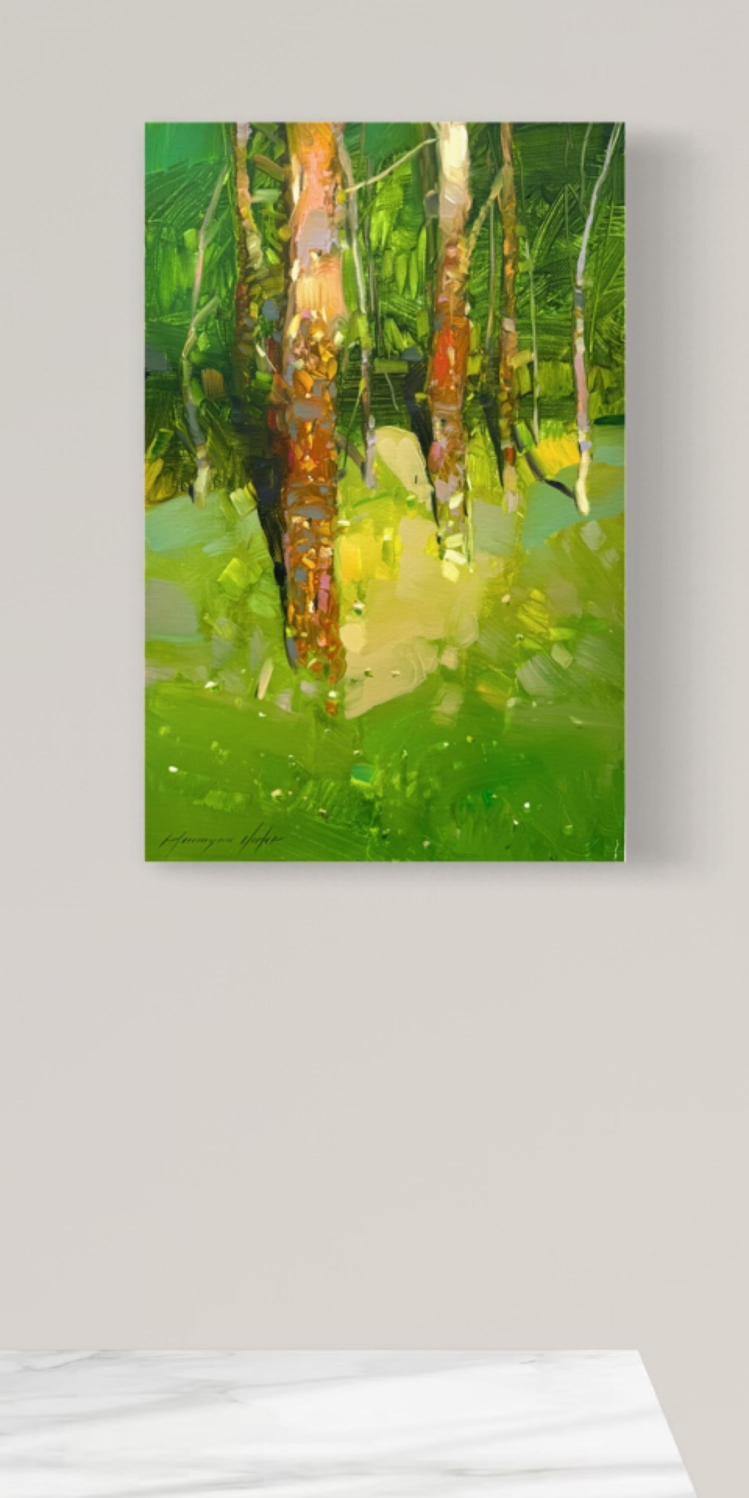 Trees Landscape Impressionismus Original Ölgemälde, hängefertig im Angebot 2