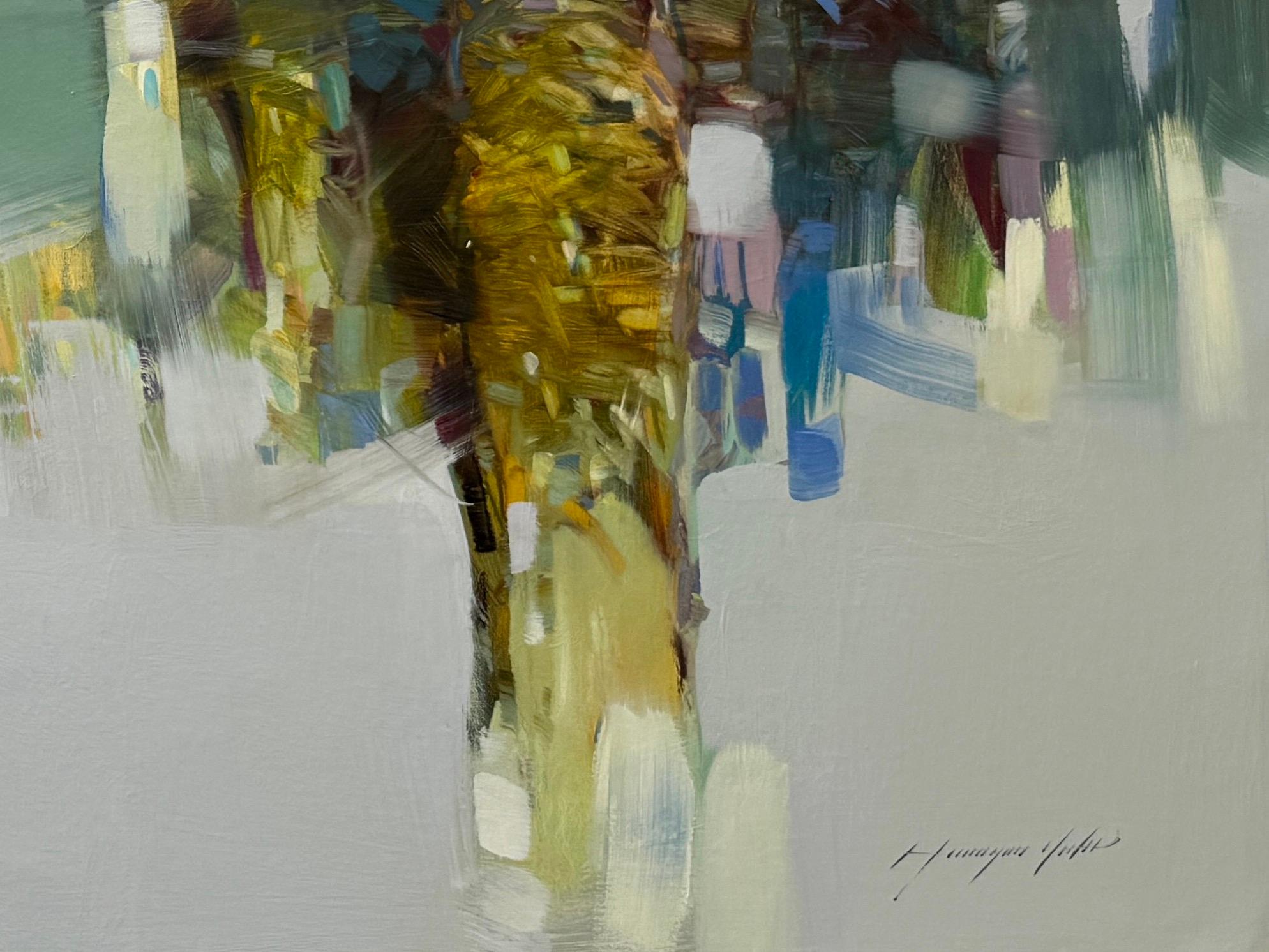 Alberi, Paesaggio, Pittura ad olio originale, pronta da appendere - Landscape Painting Grigio di Vahe Yeremyan