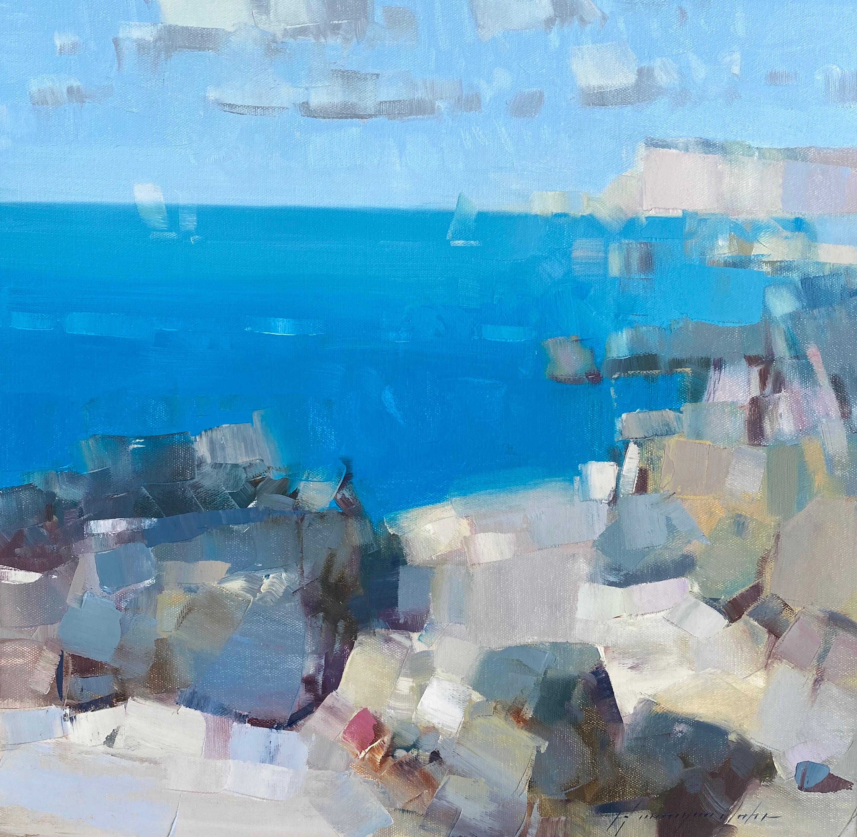 Vahe Yeremyan Landscape Painting - Turquoise Cliffs, Original oil Painting, Ready to Hang