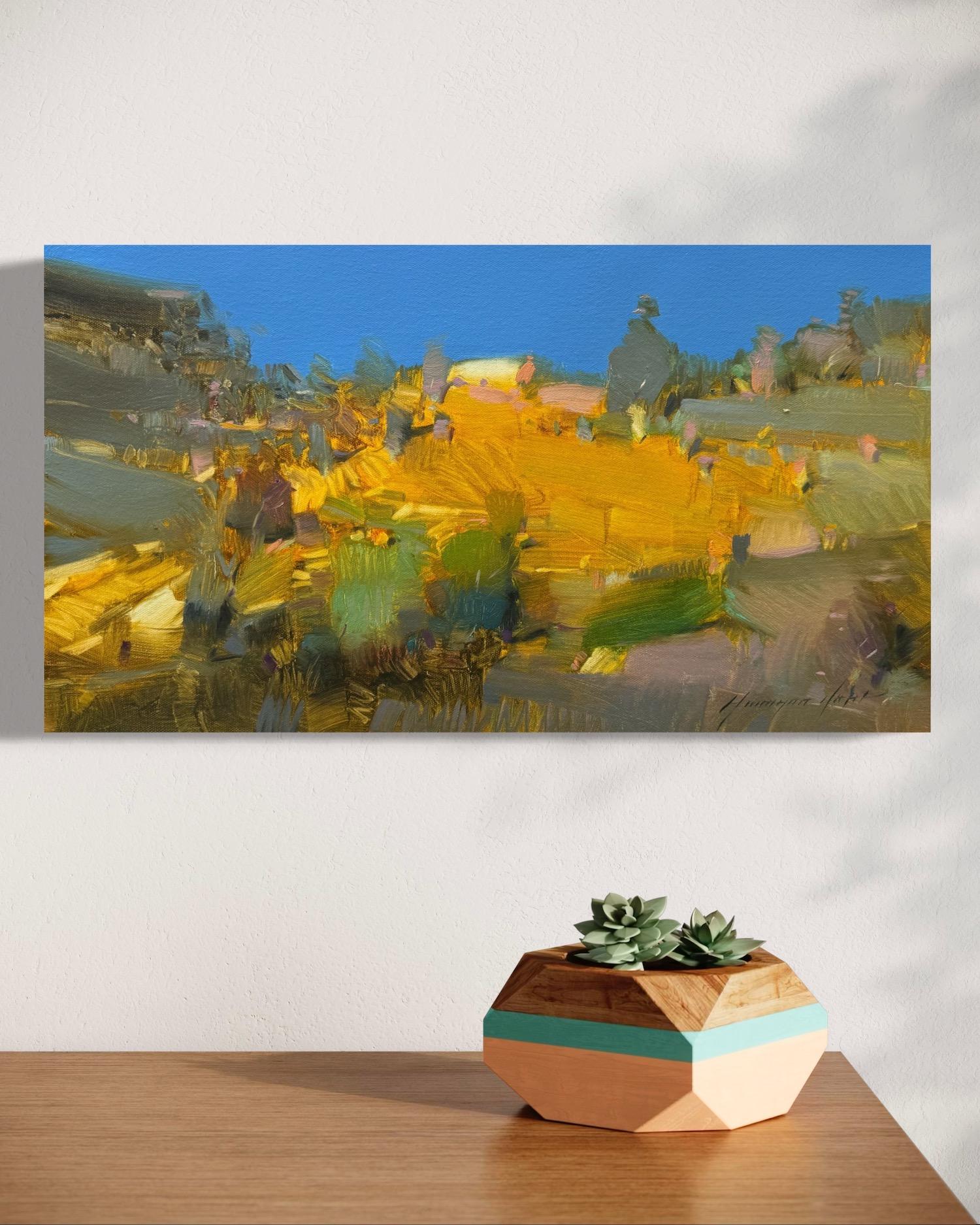 Paesaggio della valle Impressionismo Pittura ad olio originale, pronta da appendere - Painting di Vahe Yeremyan