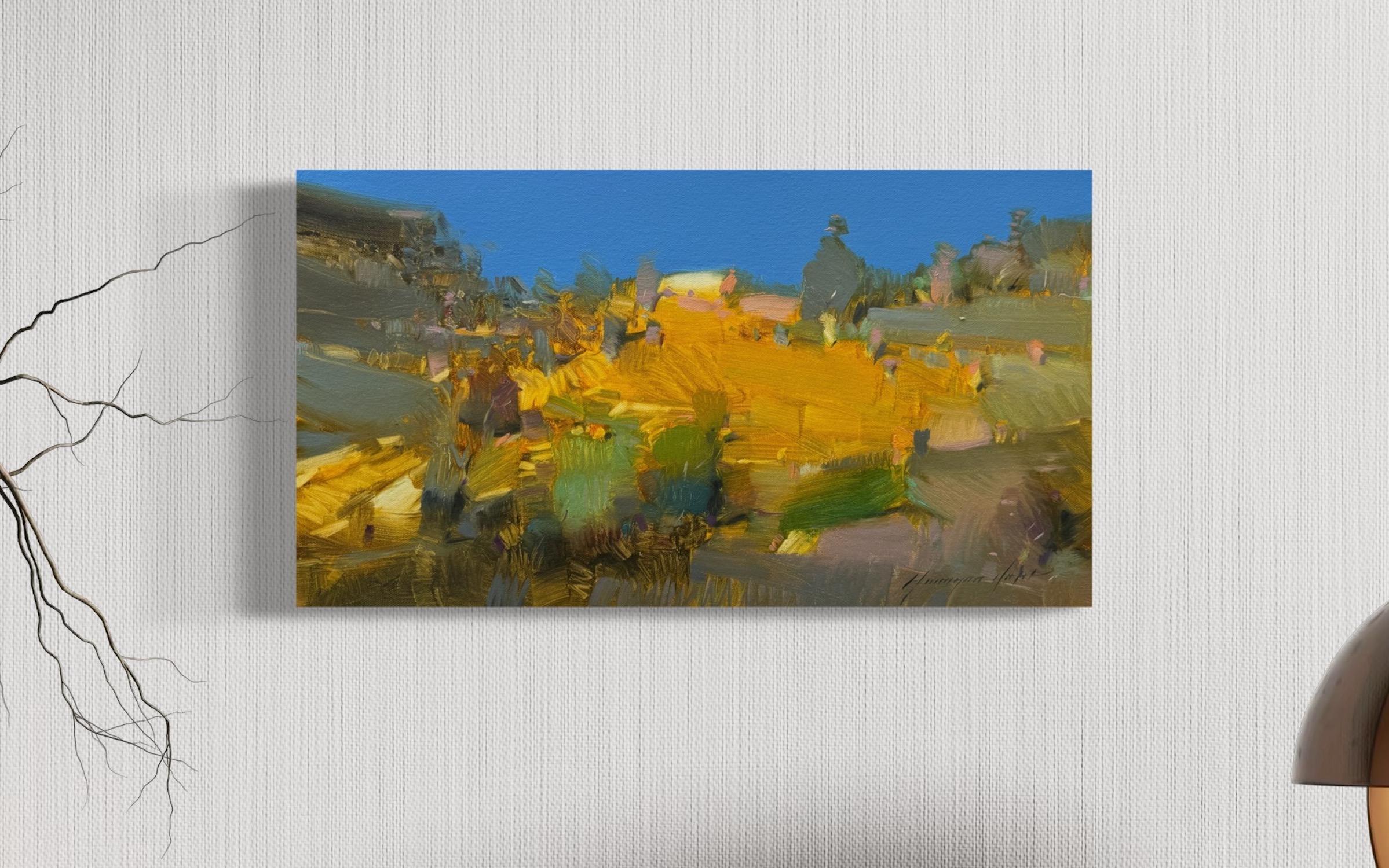 Paesaggio della valle Impressionismo Pittura ad olio originale, pronta da appendere - Landscape Painting Marrone di Vahe Yeremyan