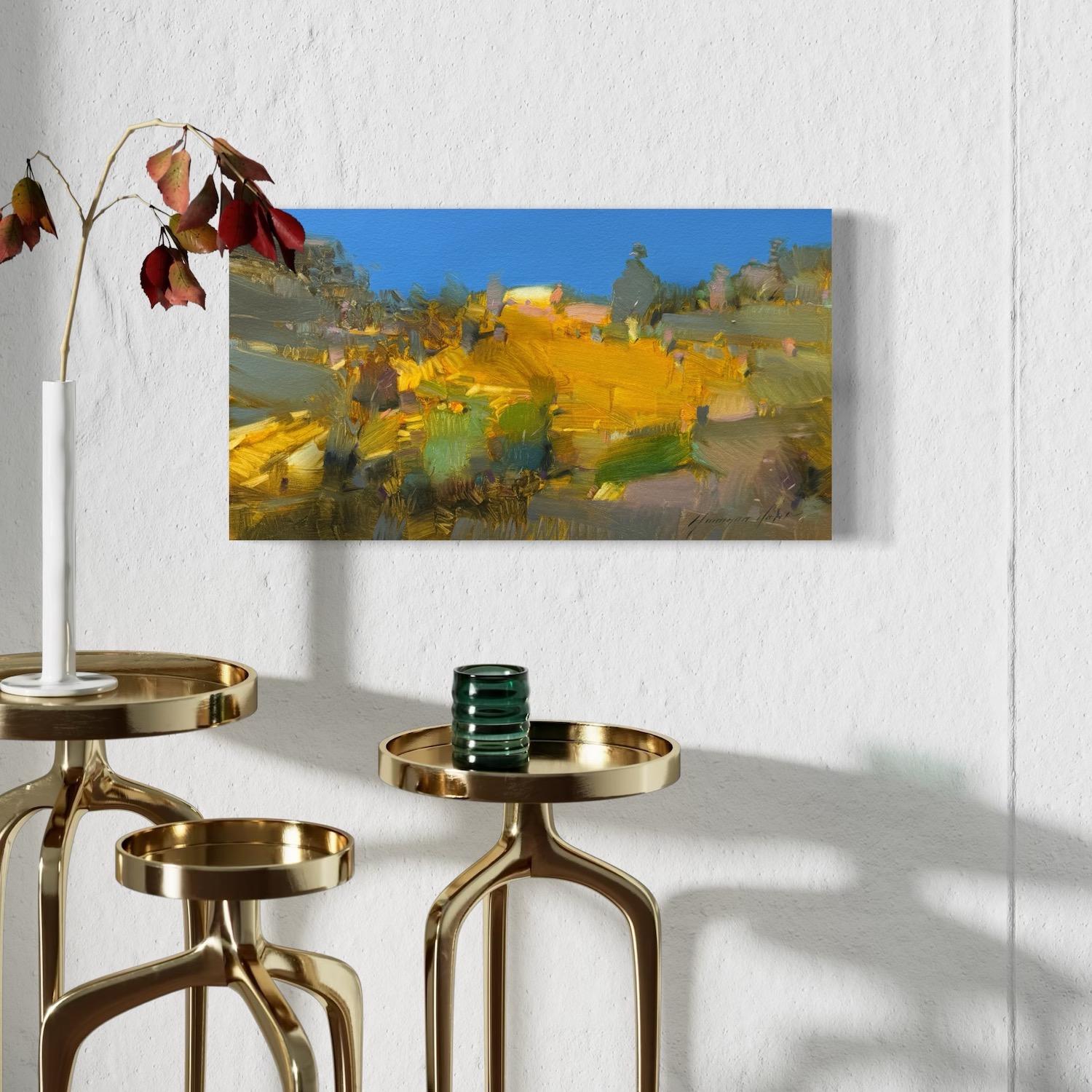 Paesaggio della valle Impressionismo Pittura ad olio originale, pronta da appendere in vendita 2