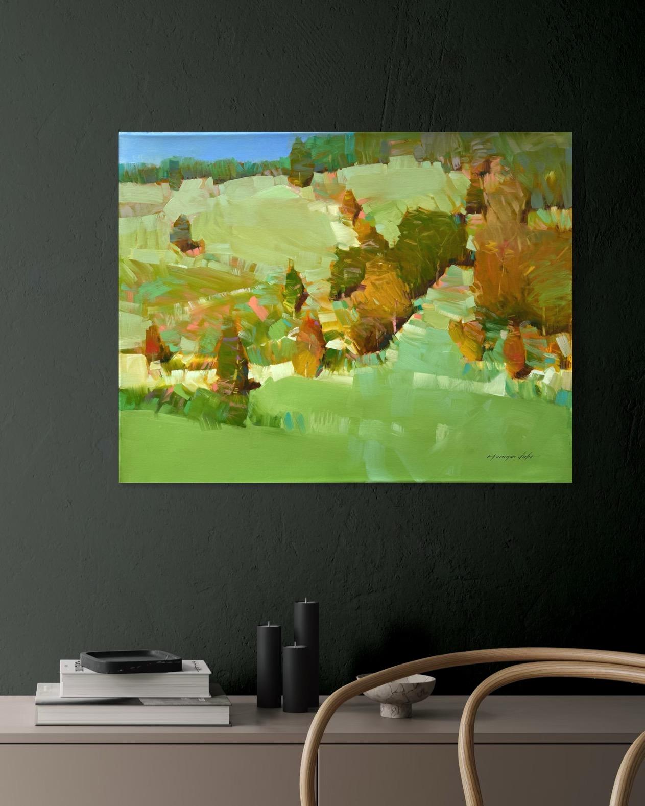 Vue de la vallée Paysage Impressionnisme Peinture originale prête à accrocher - Marron Landscape Painting par Vahe Yeremyan