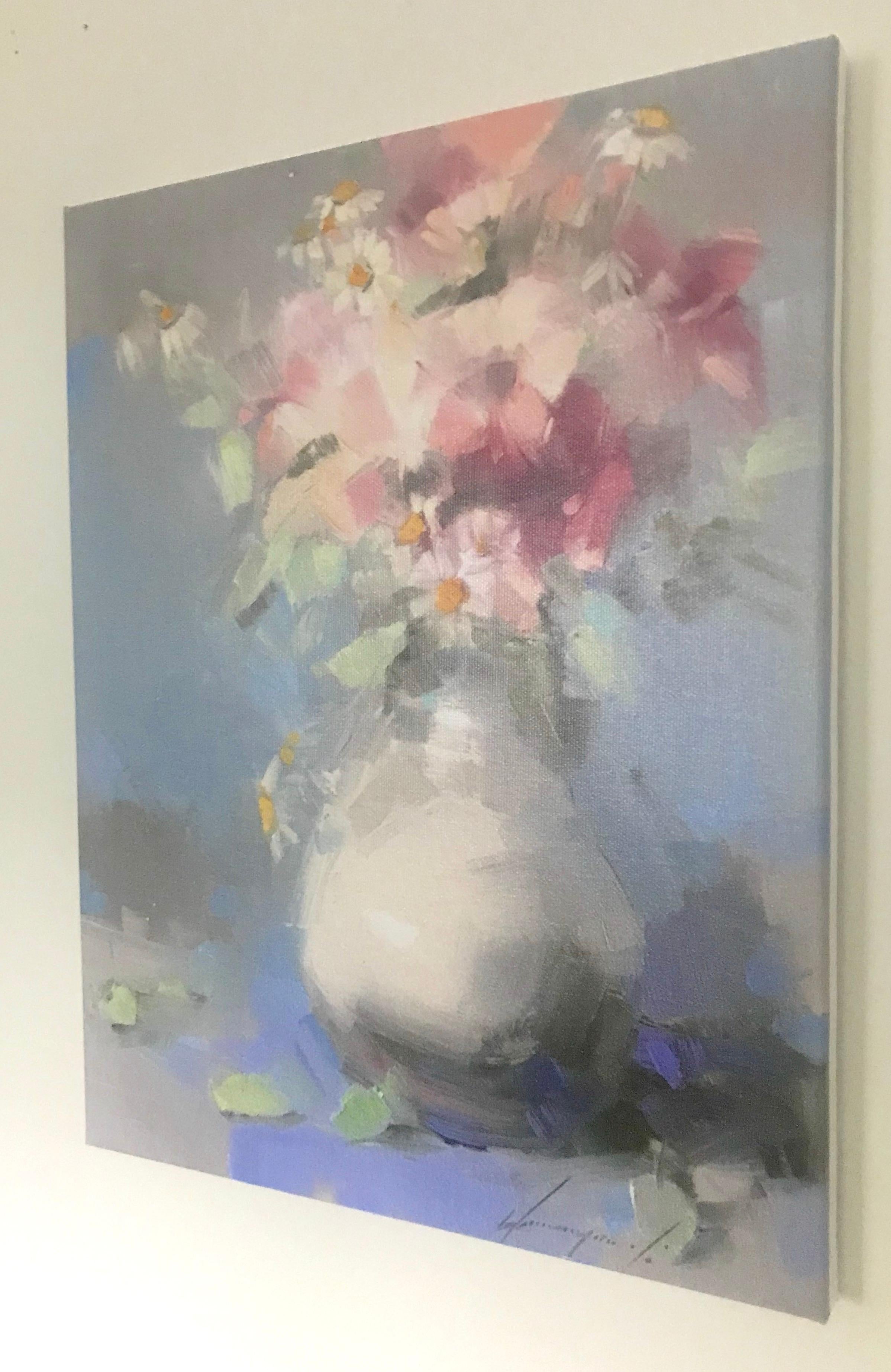 Vase of Flowers, Print on Canvas - Gray Landscape Painting by Vahe Yeremyan