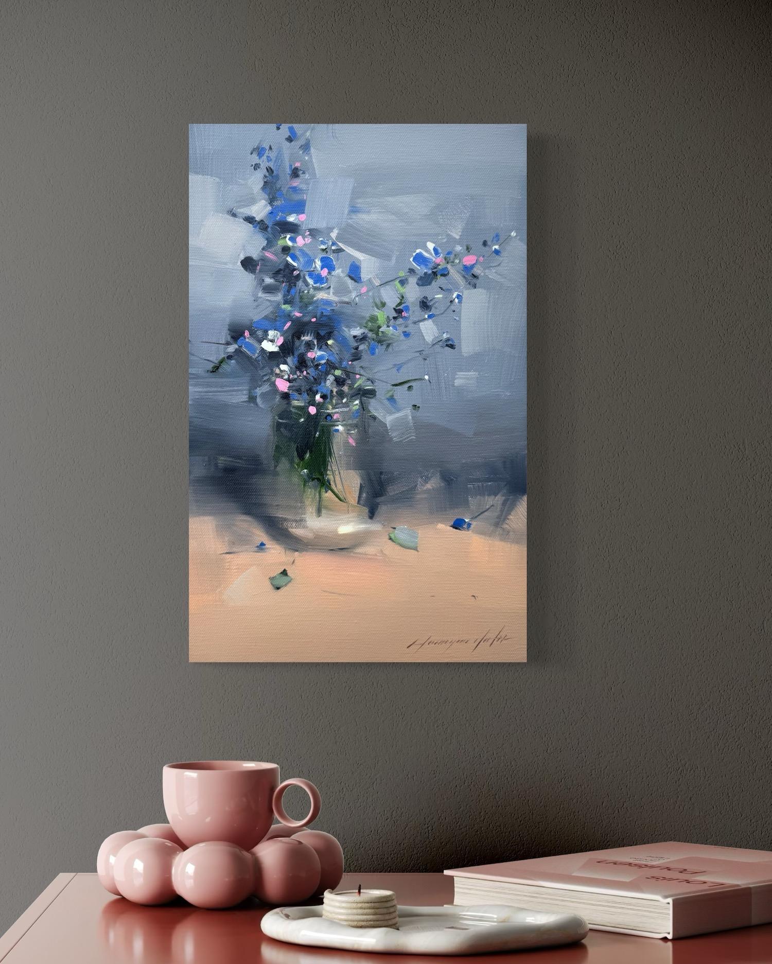 Blumenvase Stilleben Original Ölgemälde, hängefertig – Painting von Vahe Yeremyan