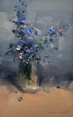 Jarrón de flores Naturaleza muerta Pintura al óleo original, Lista para colgar