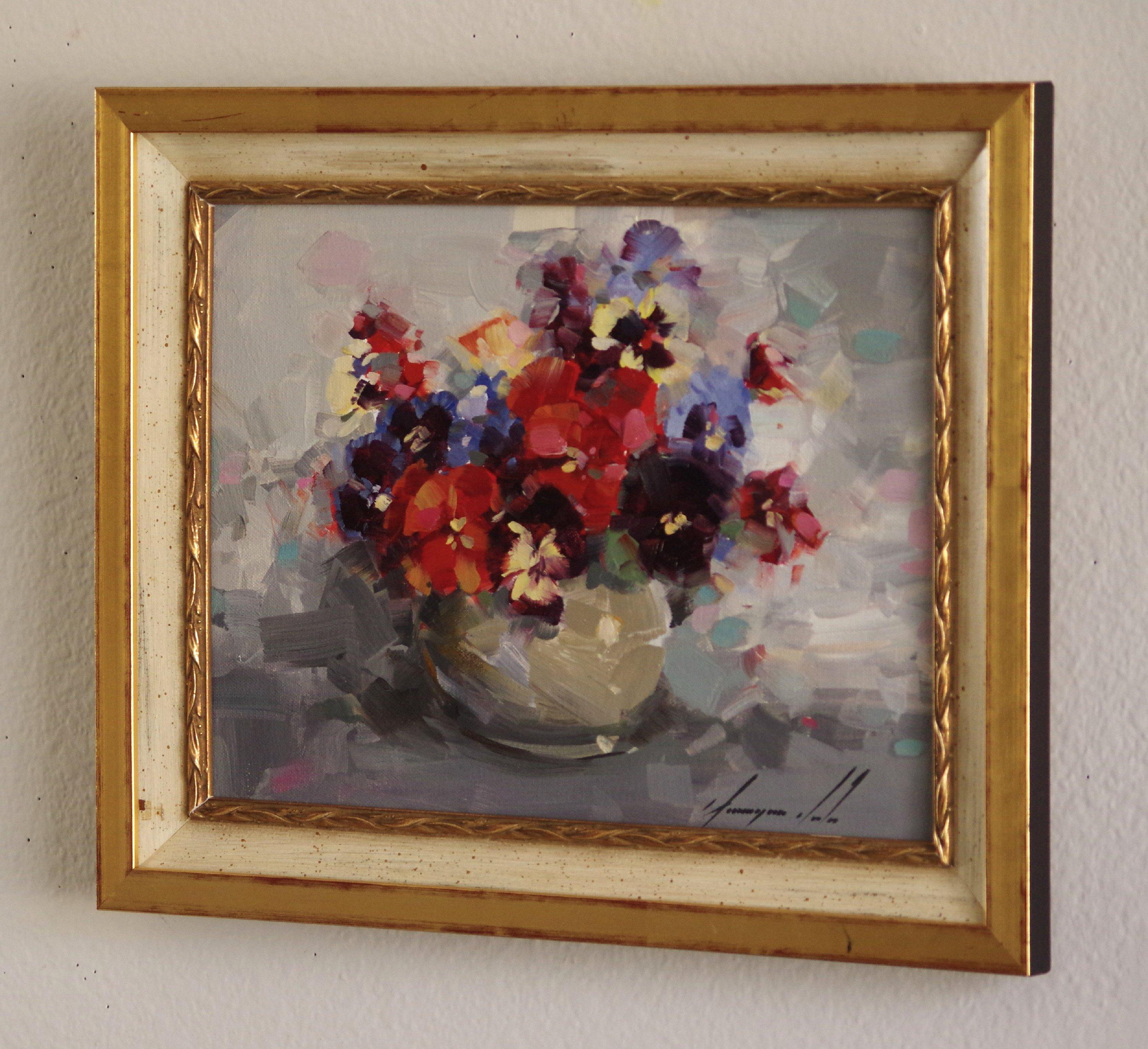 Vase of Pansies - Impressionist Painting by Vahe Yeremyan