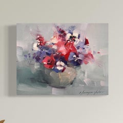 Vase mit Stiefmütterchen Stillleben Original Ölgemälde, hängefertig