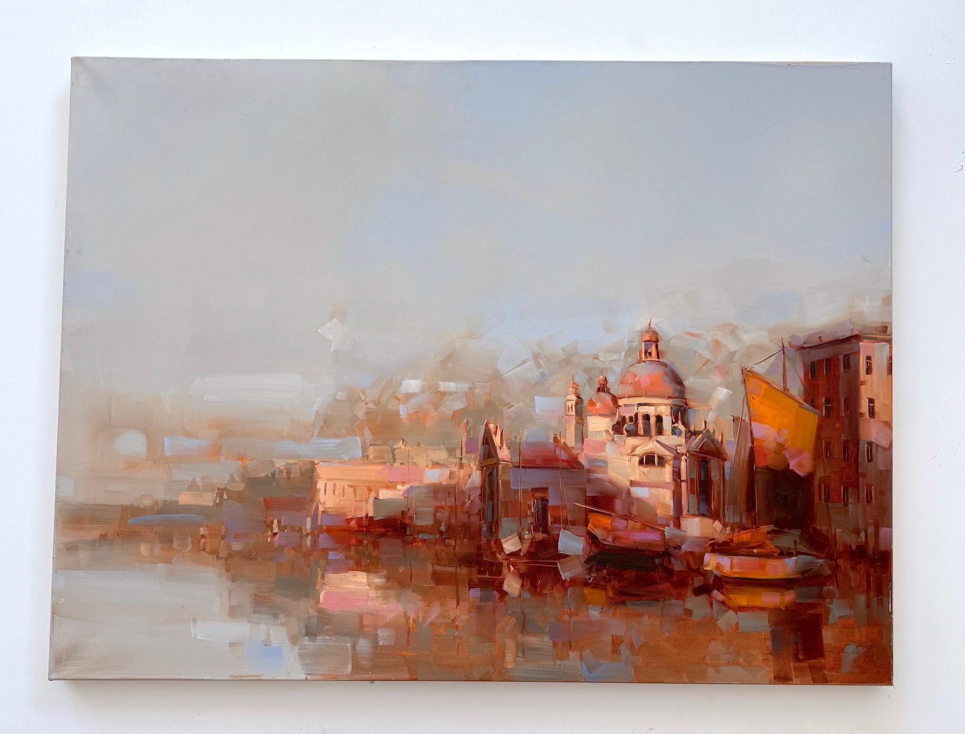 Venice Santa Maria Cityscape Impressionism Original Painting Ready to Hang - Gray Landscape Painting by Vahe Yeremyan
