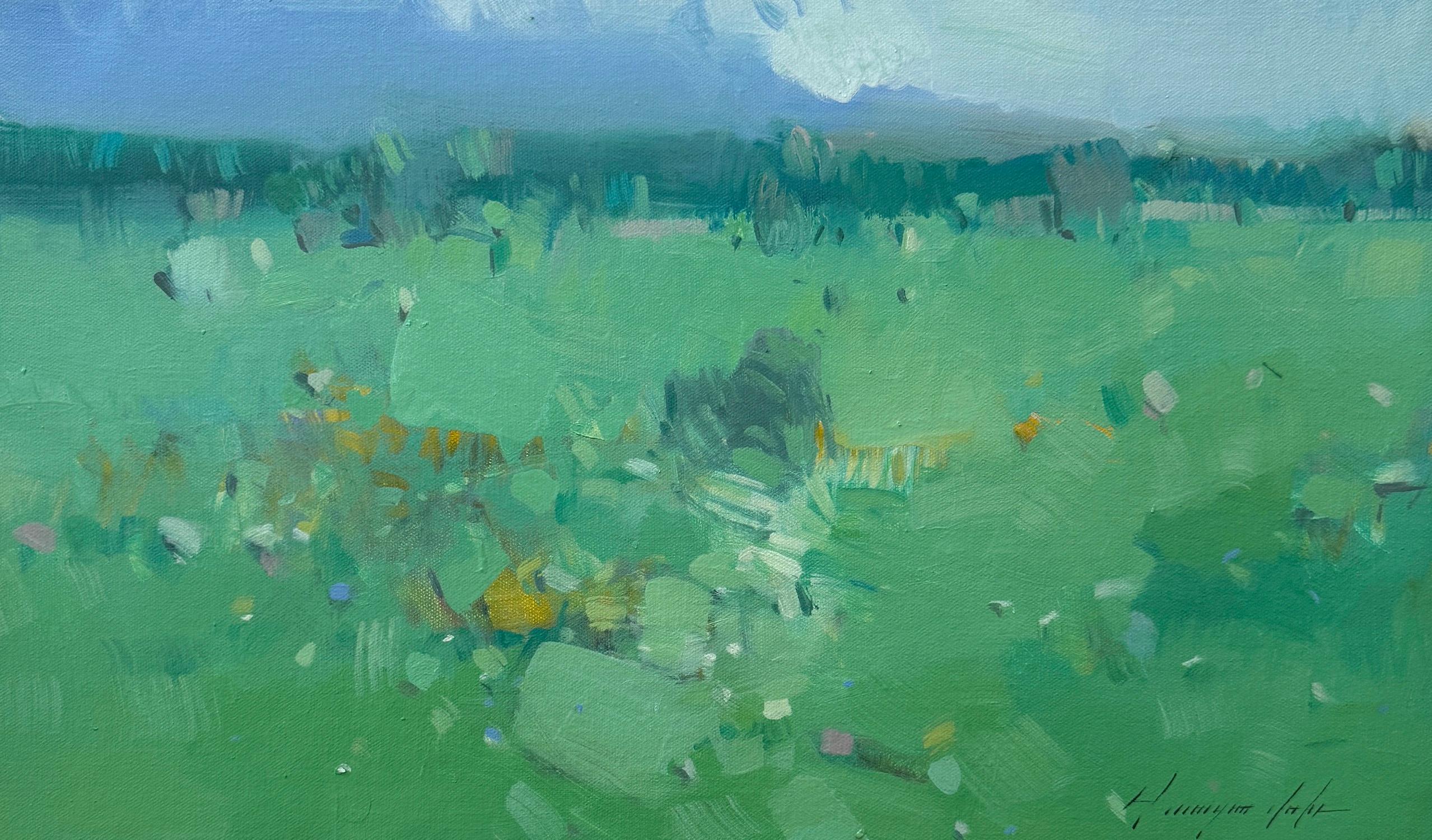 Landscape Painting de Vahe Yeremyan - Verdant Field Impressionism Original oil Painting, Ready to Hang