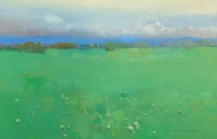 Verdant Land, Landscape Original oil Painting, Ready to Hang