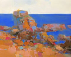 Vibrant Cliffs, Seascape Original Oil Painting, Handmade Artwork