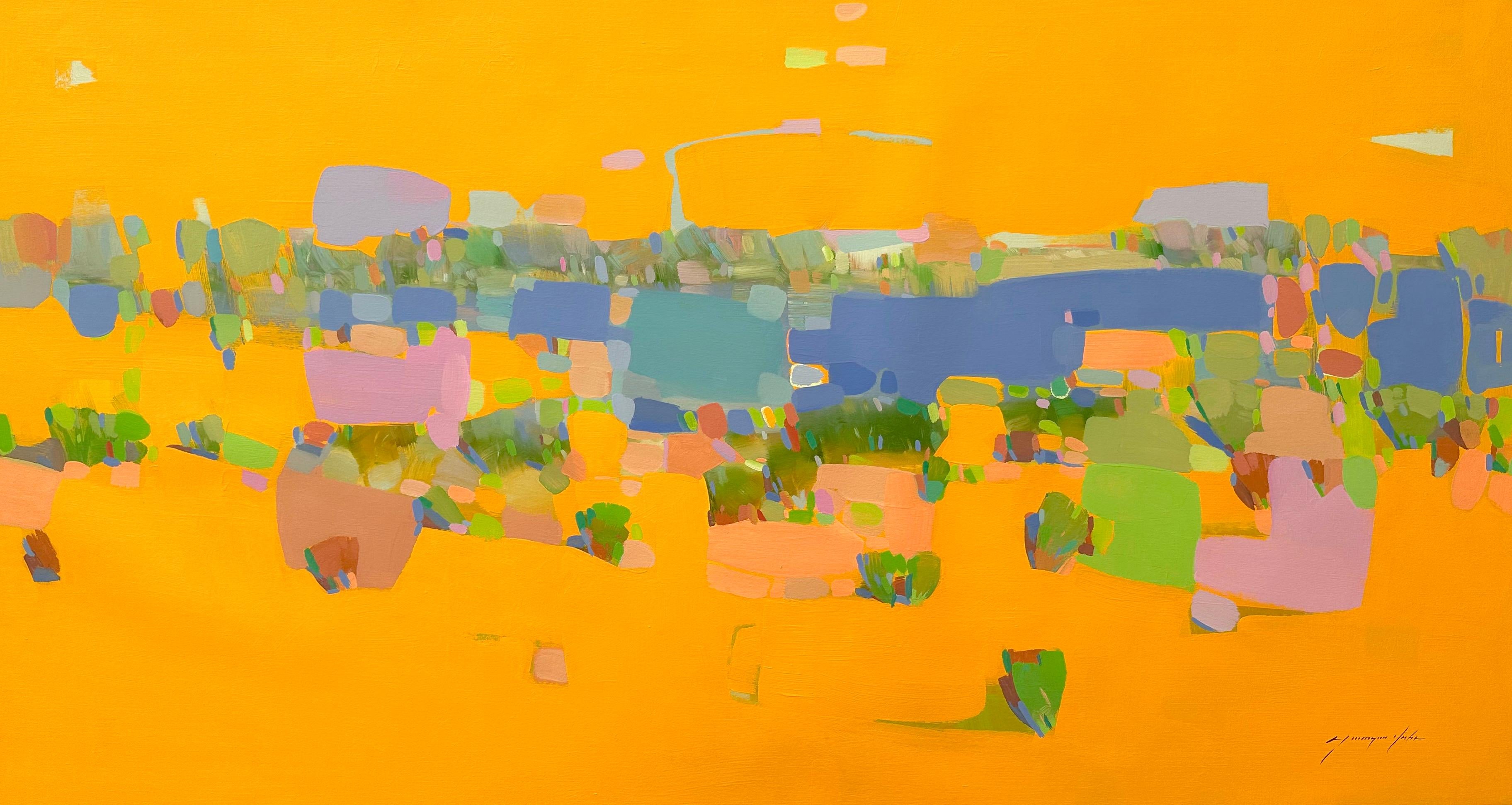 Landscape Painting di Vahe Yeremyan - Autunno vibrante, Paesaggio astratto, Pittura ad olio originale, pronta da appendere