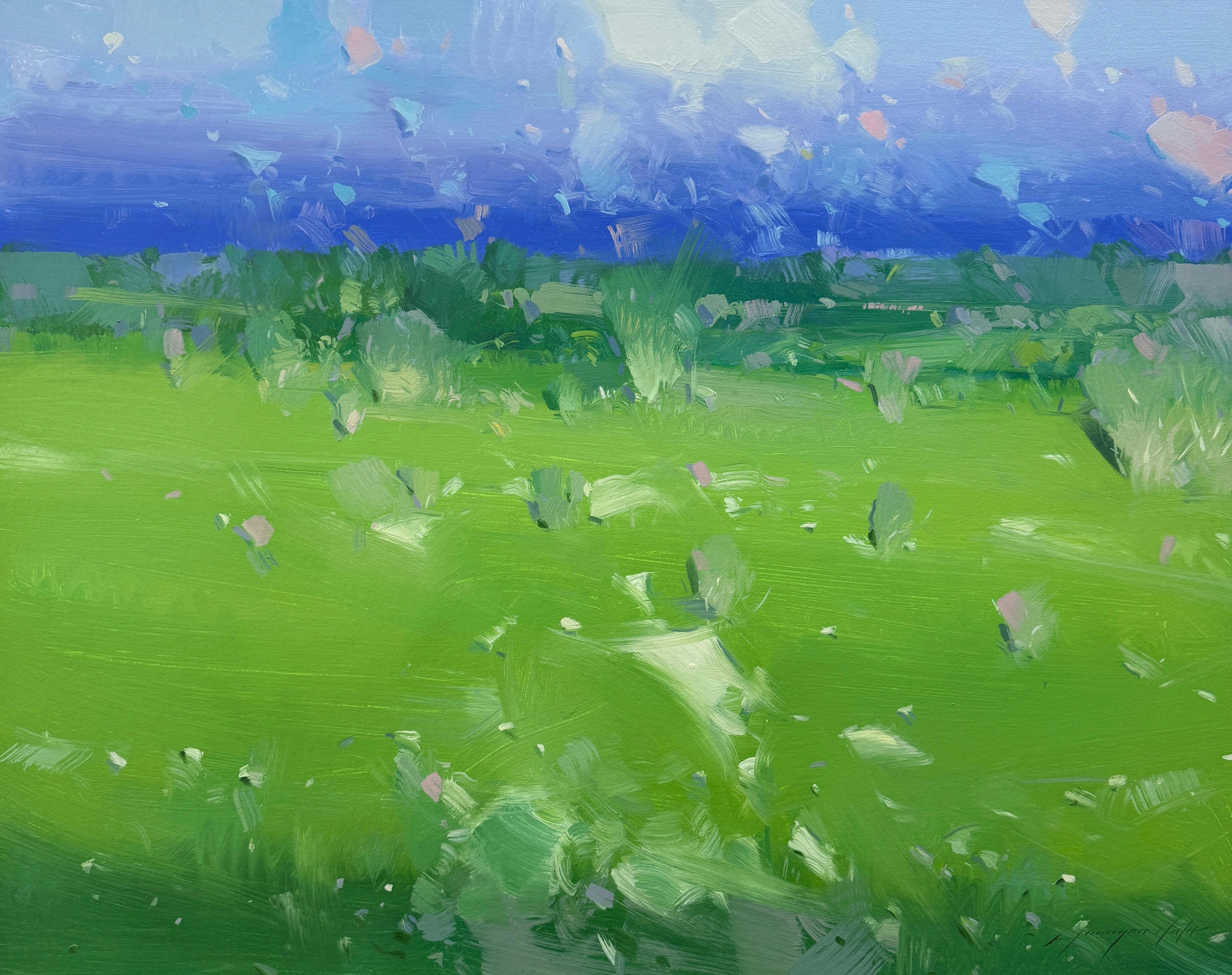 Vahe Yeremyan Landscape Painting – Leuchtender Sommer, Landschaft, Original-Ölgemälde, hängefertig, Impressionismus