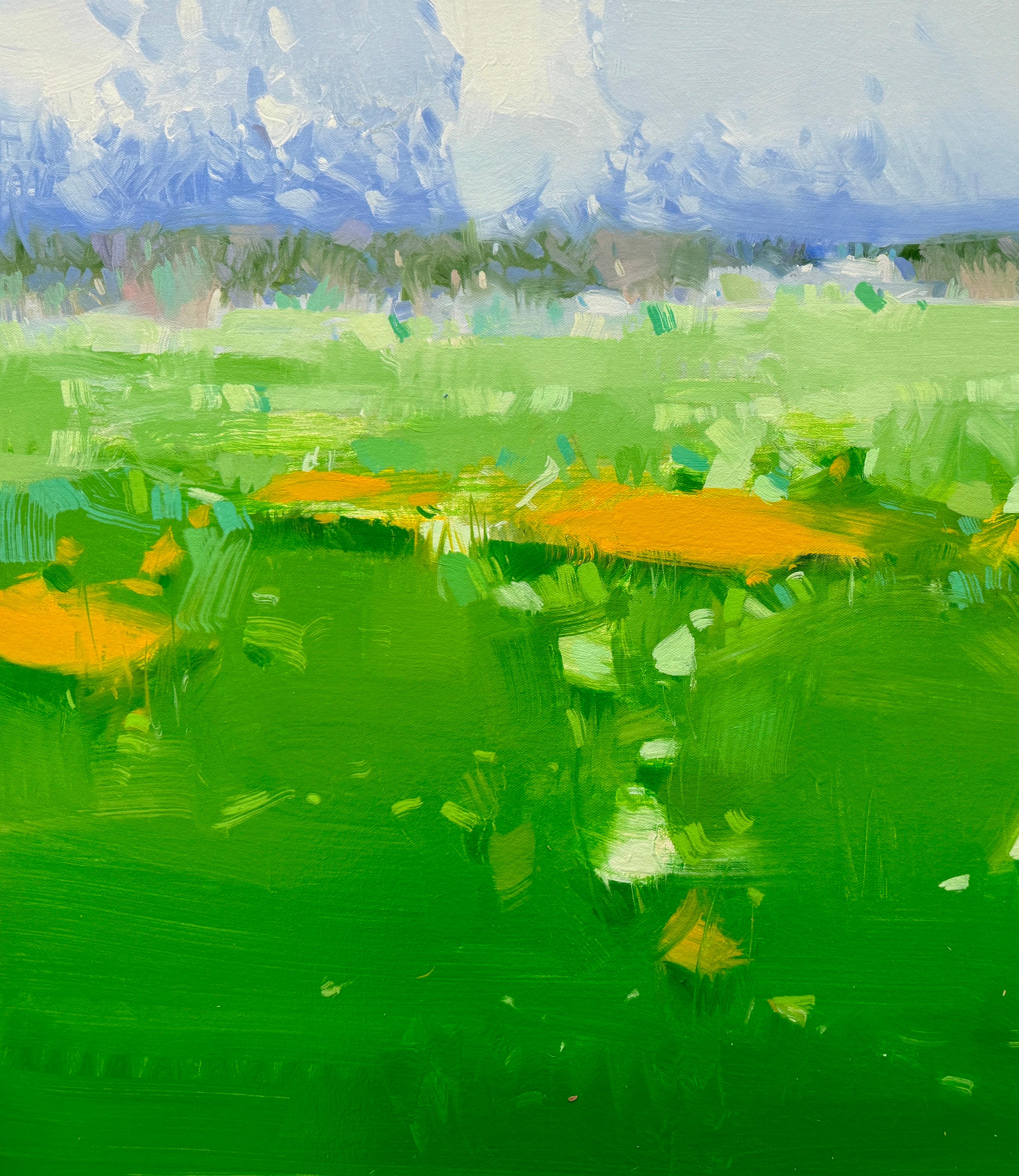 Estate vibrante, pittura a olio originale, pronta da appendere - Landscape Painting Verde di Vahe Yeremyan