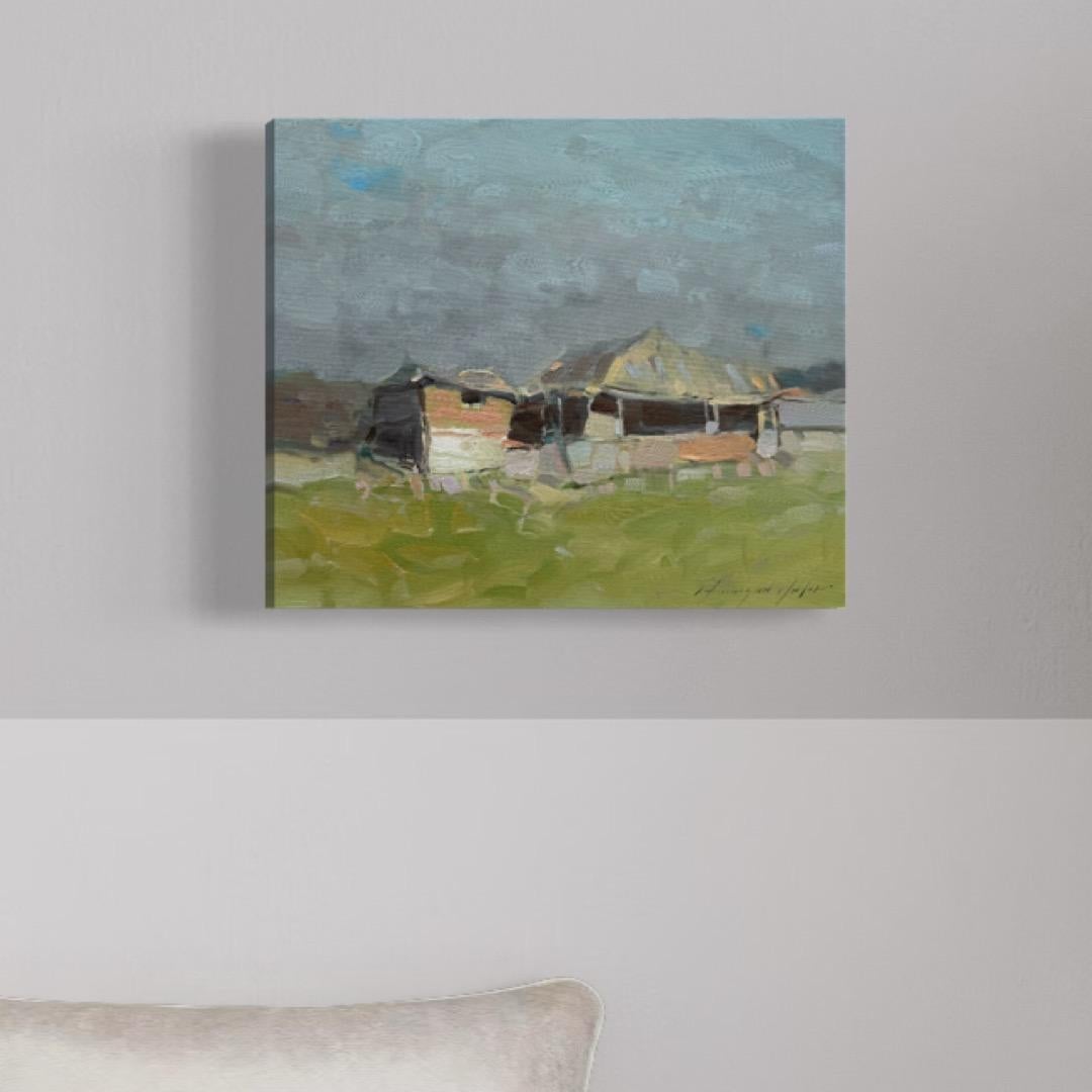 Paisaje de pueblo Impresionismo Pintura al óleo original Lista para colgar - Painting de Vahe Yeremyan
