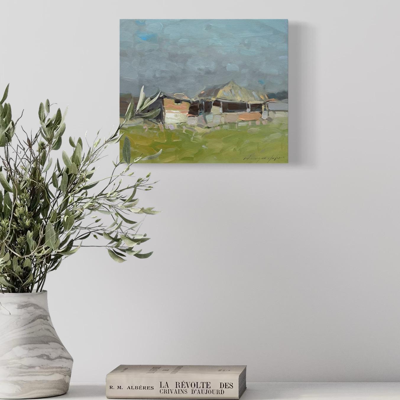 Paisaje de pueblo Impresionismo Pintura al óleo original Lista para colgar - Painting Impresionista de Vahe Yeremyan