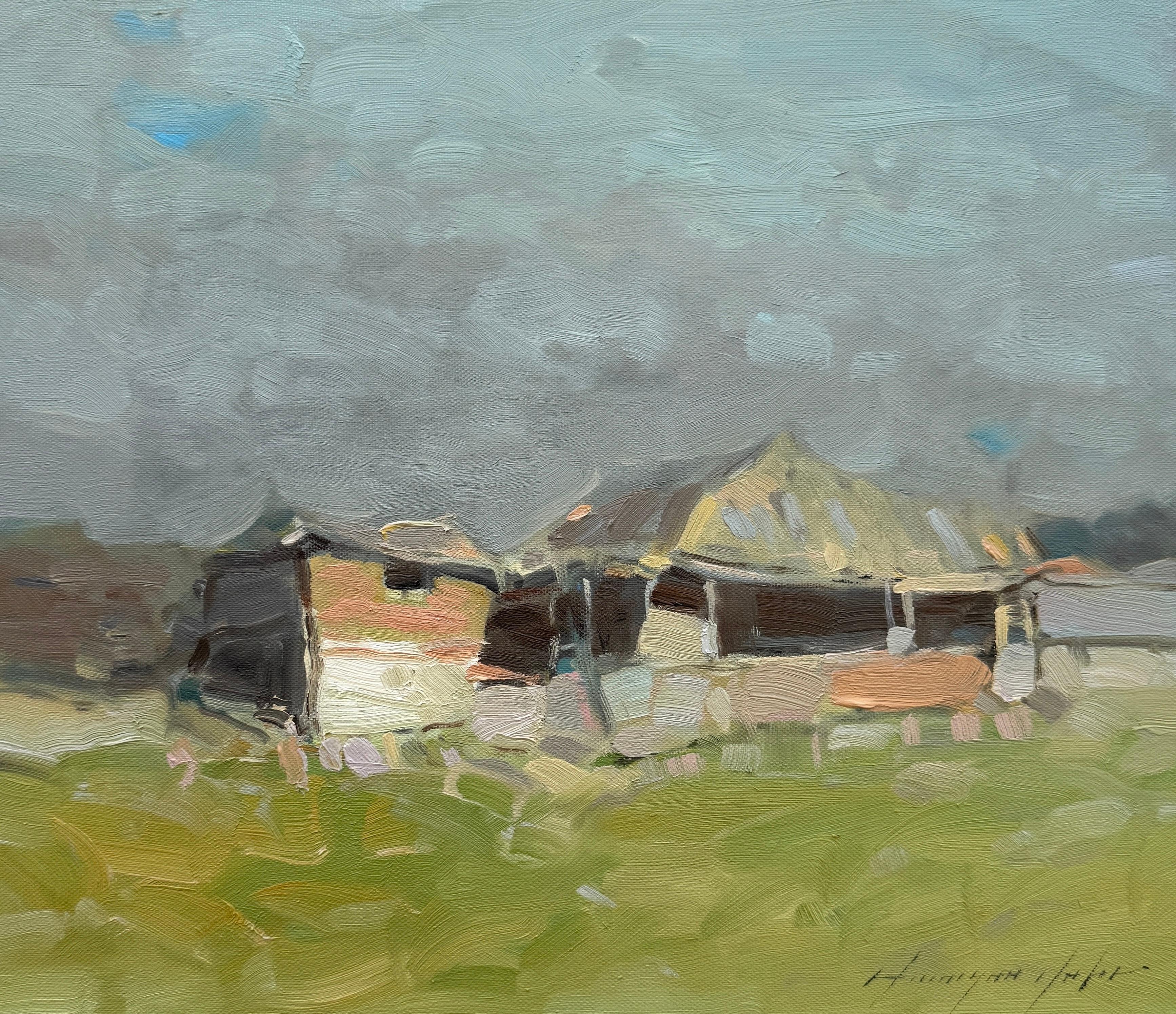 Paisaje de pueblo Impresionismo Pintura al óleo original Lista para colgar