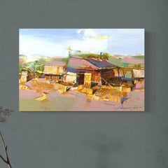 Village Landscape Original oil Painting, Ready to Hang