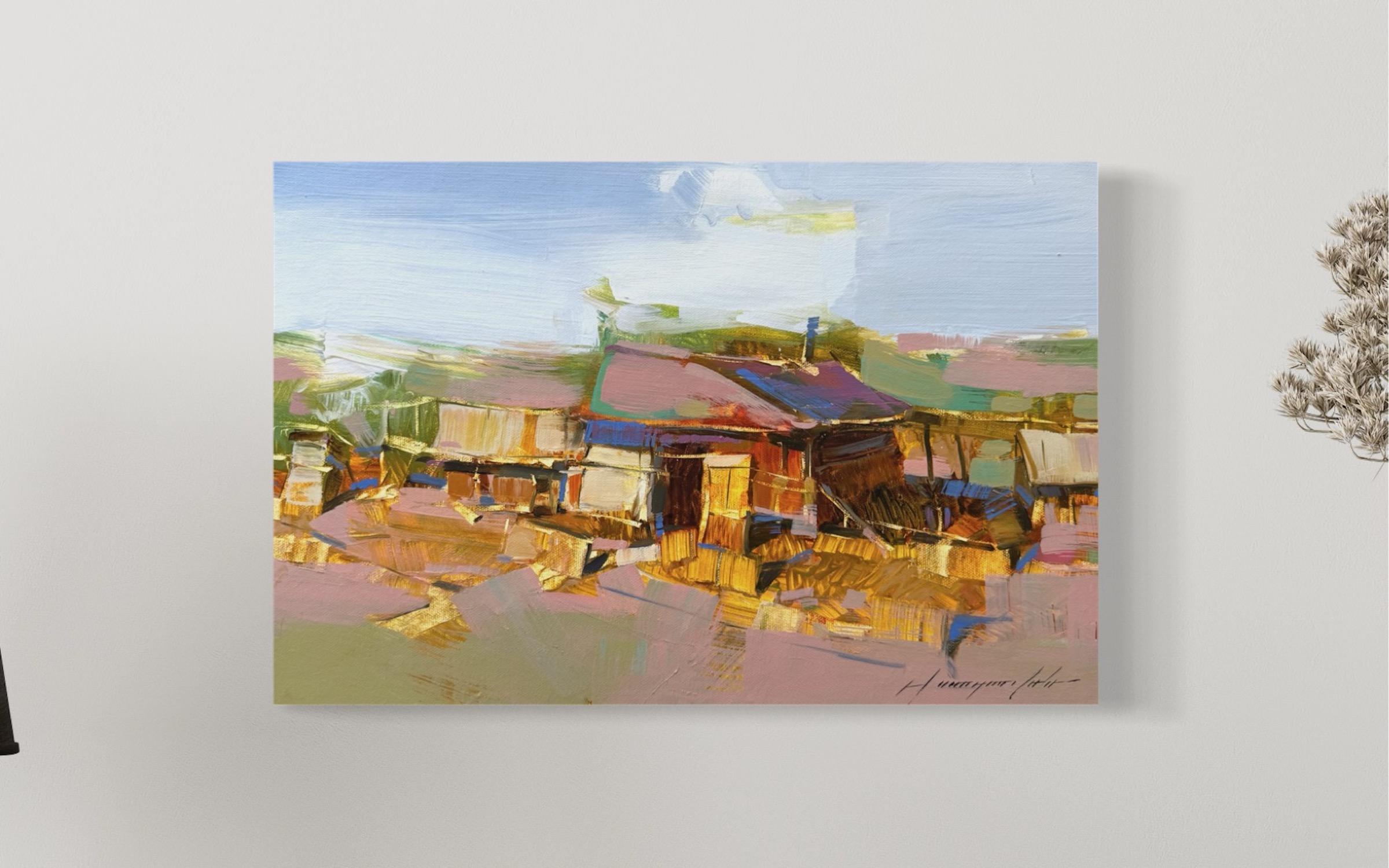 Village Landscape Original oil Painting, Ready to Hang en vente 1