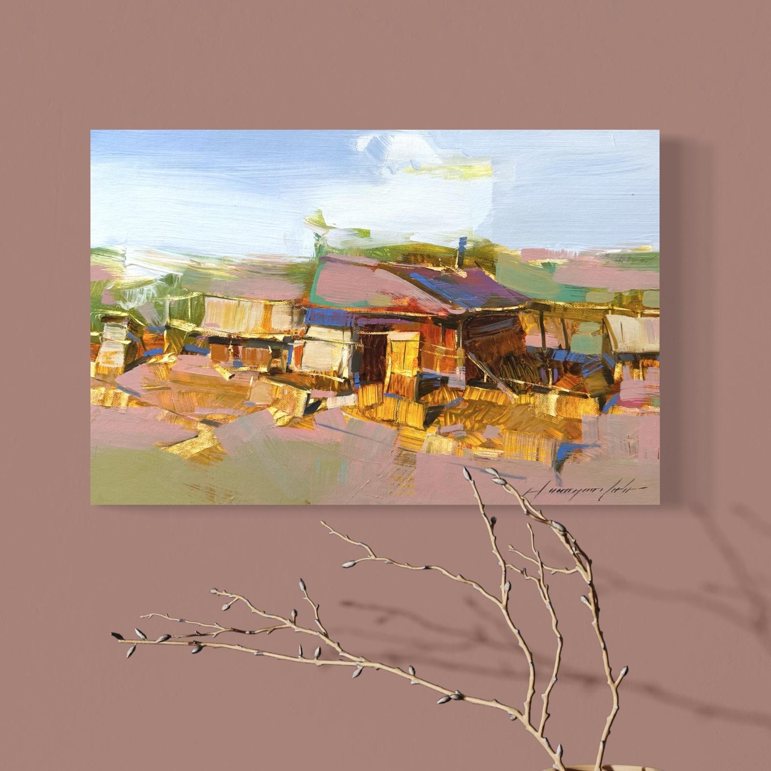 Village Landscape Original oil Painting, Ready to Hang en vente 2