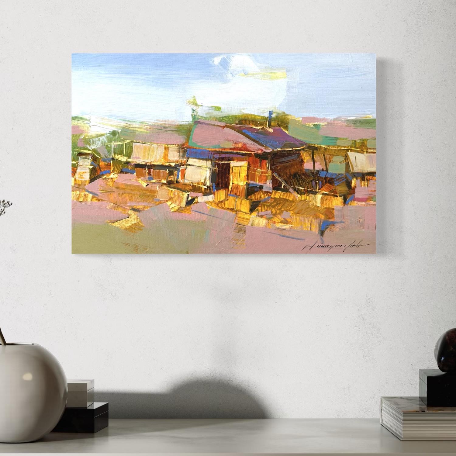 Village Landscape Original oil Painting, Ready to Hang en vente 3