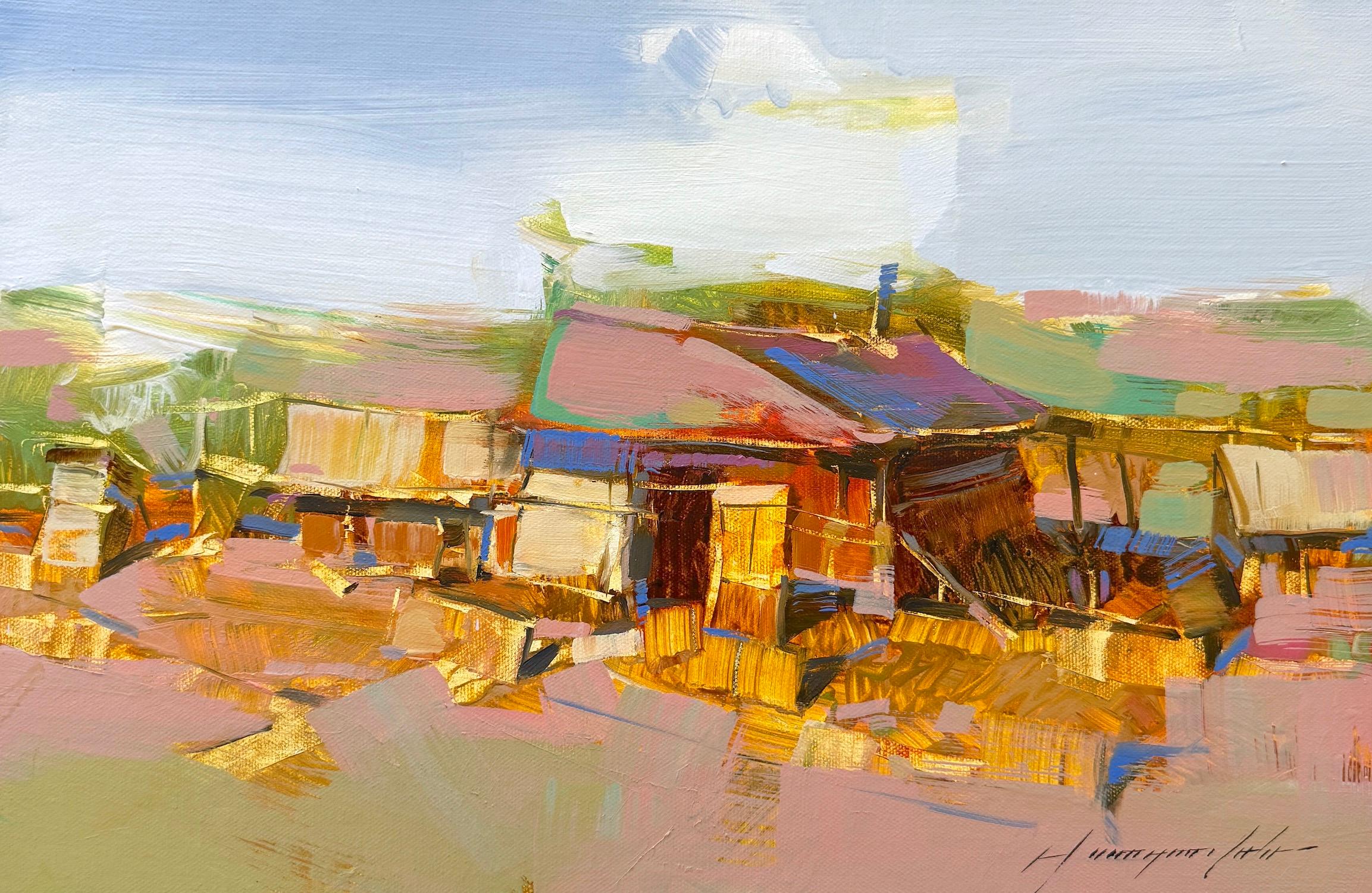 Landscape Painting Vahe Yeremyan - Village Landscape Original oil Painting, Ready to Hang