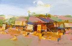 Village Landscape Original oil Painting, Ready to Hang