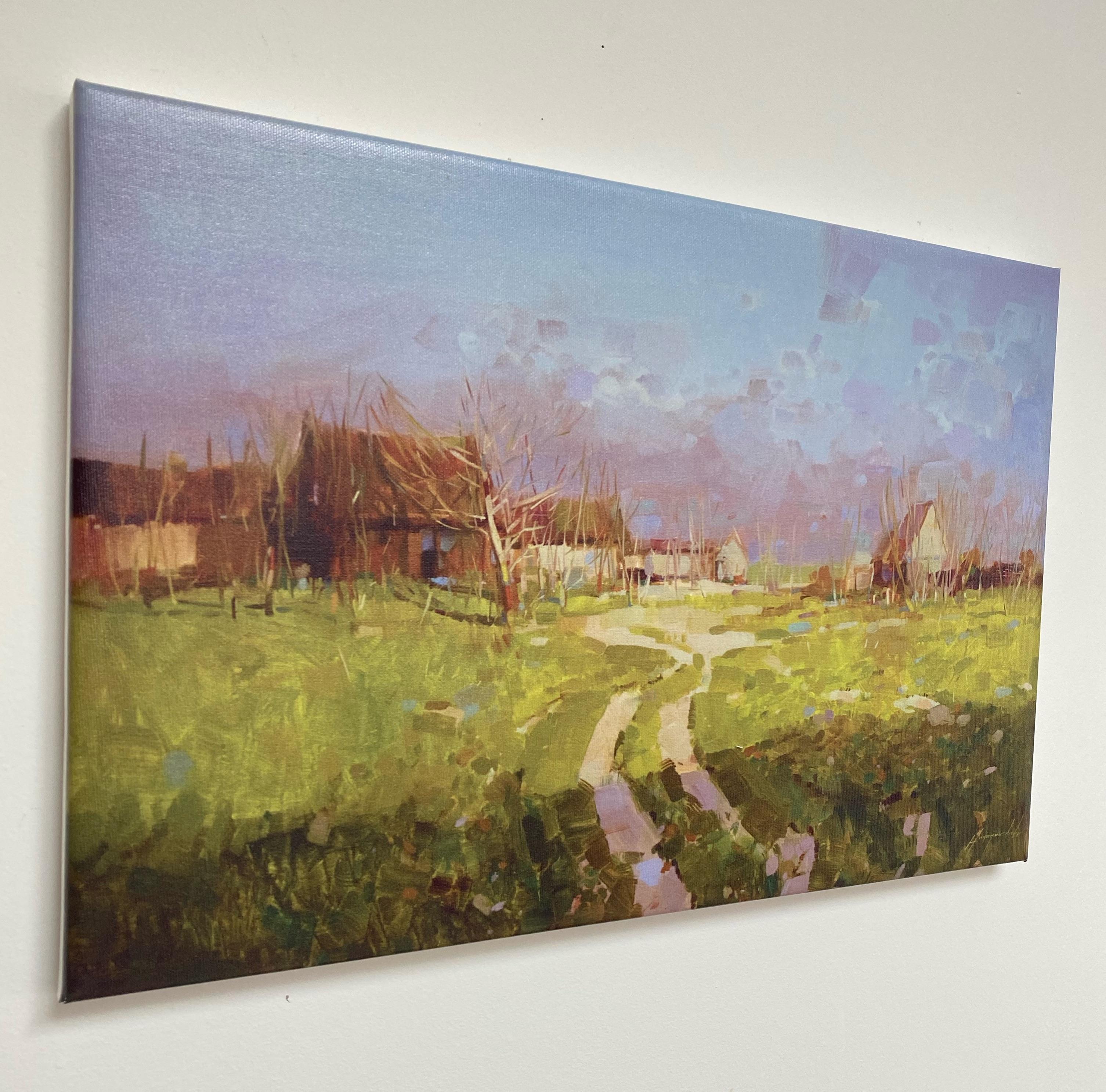 Village, Print on Canvas - Brown Landscape Painting by Vahe Yeremyan