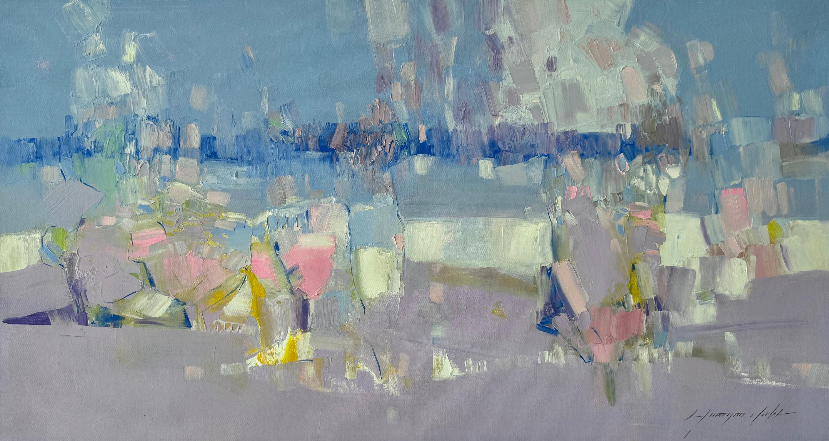 Vahe Yeremyan Landscape Painting - Violet Winter Landscape Original oil Painting, Ready to Hang