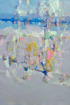 Violet Winter Landscape Original oil Painting, Ready to Hang