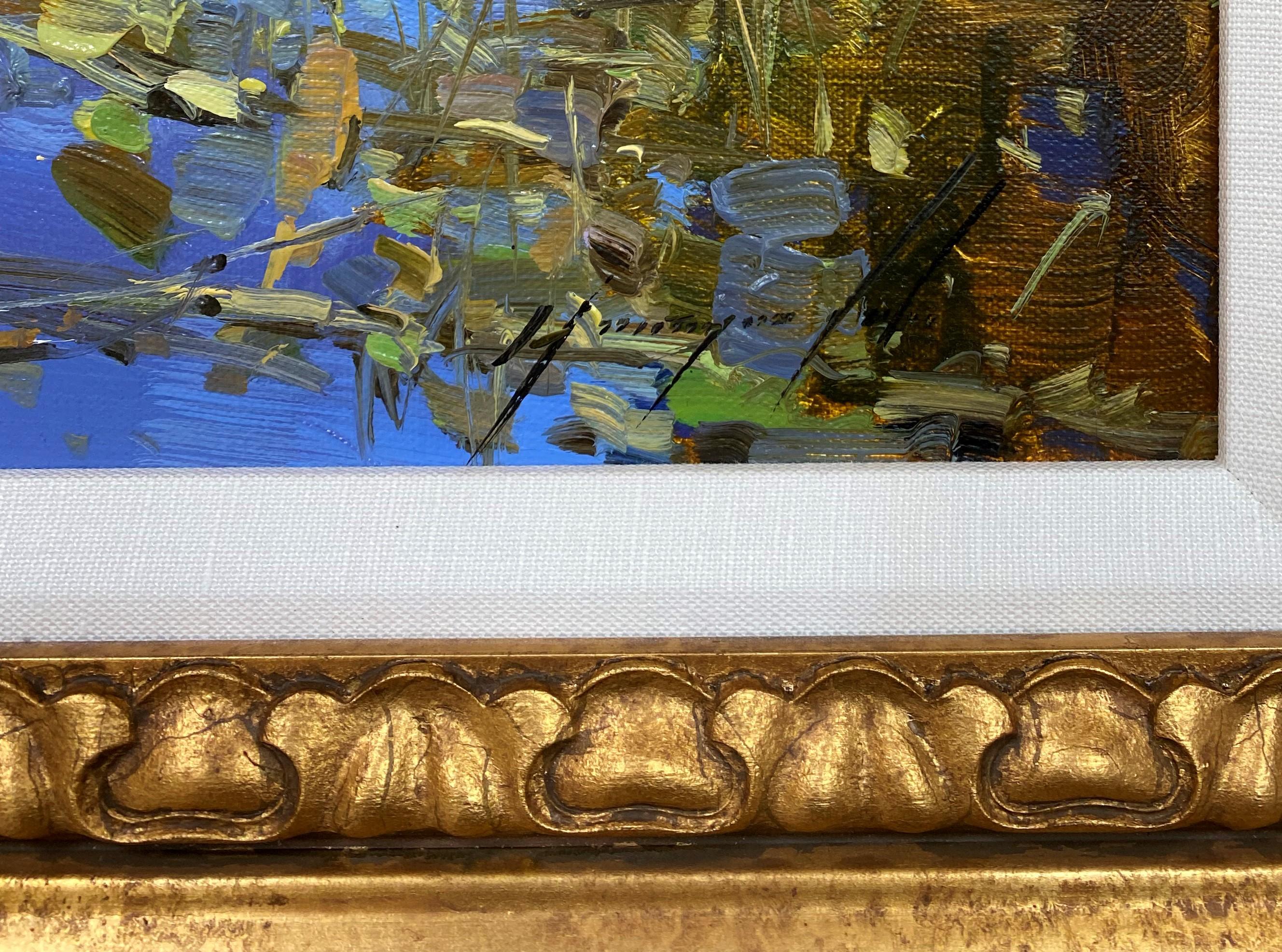 Water Lilies Pond - Brown Landscape Painting by Vahe Yeremyan