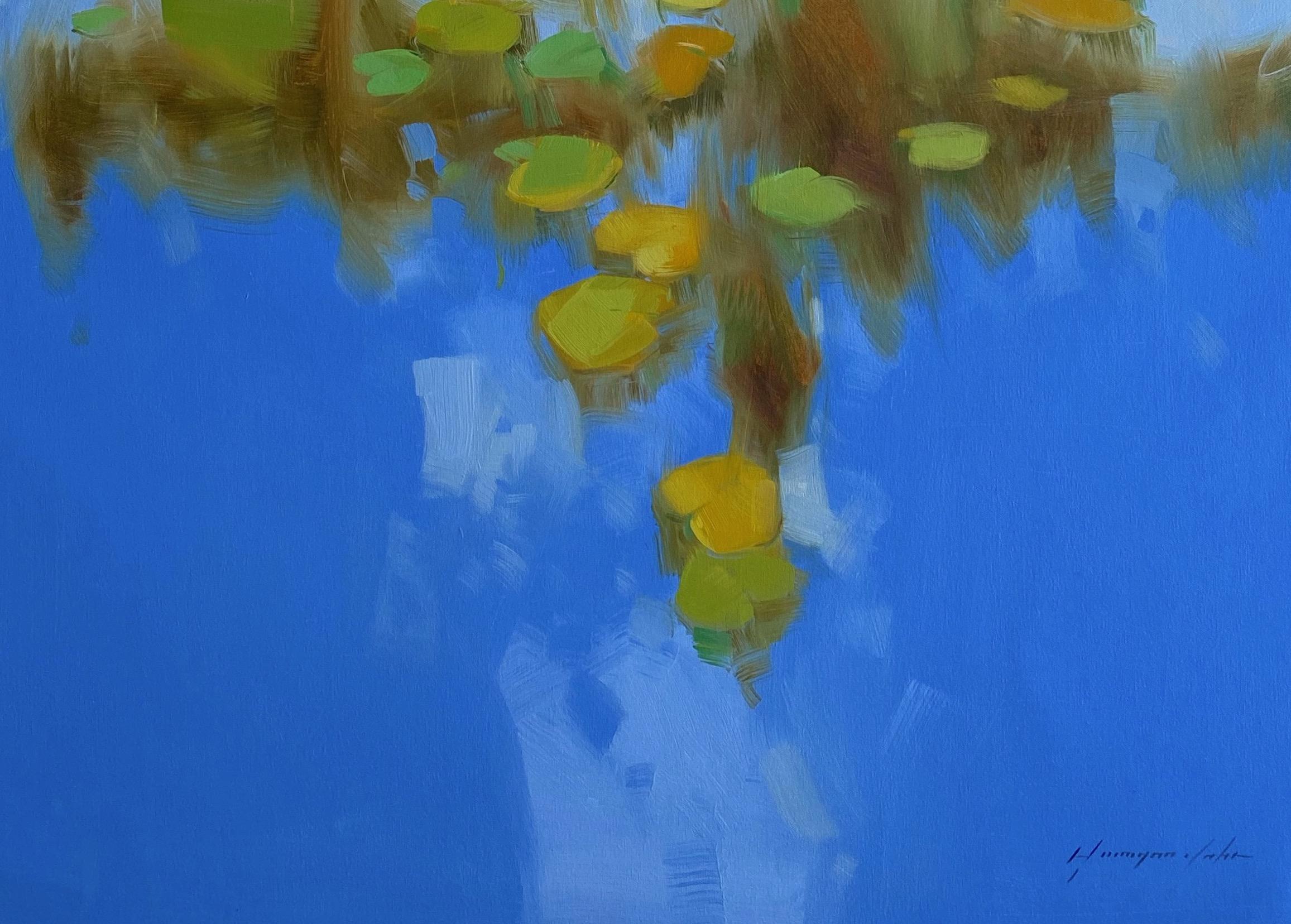 Ninfee, fiori Impressionismo Pittura ad olio originale, pronta da appendere - Painting di Vahe Yeremyan