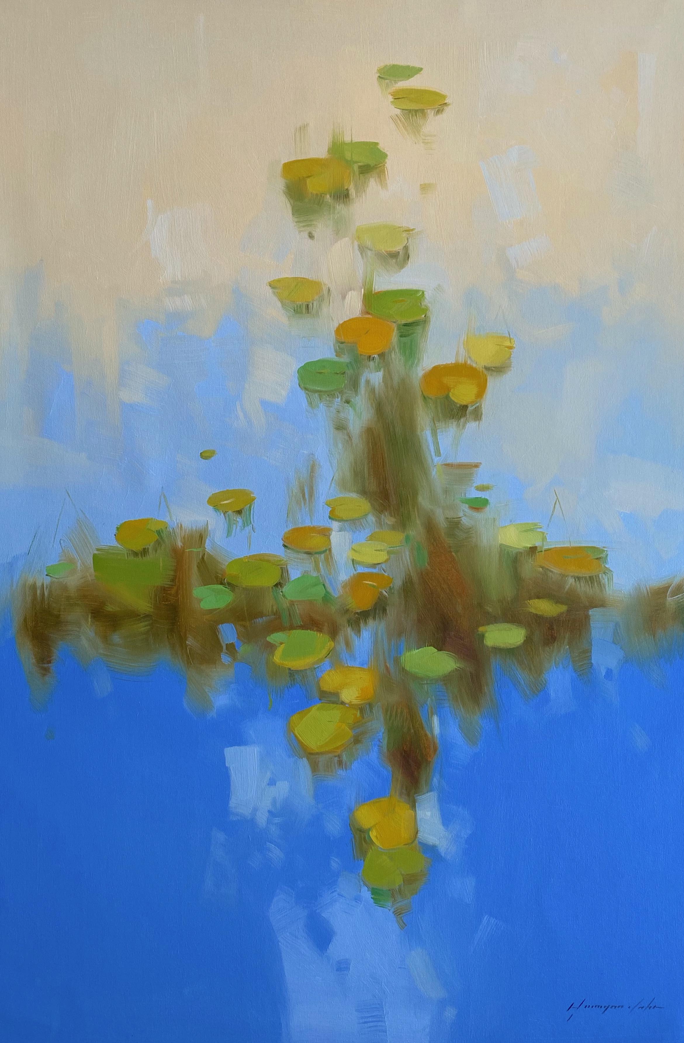 Landscape Painting di Vahe Yeremyan - Ninfee, fiori Impressionismo Pittura ad olio originale, pronta da appendere