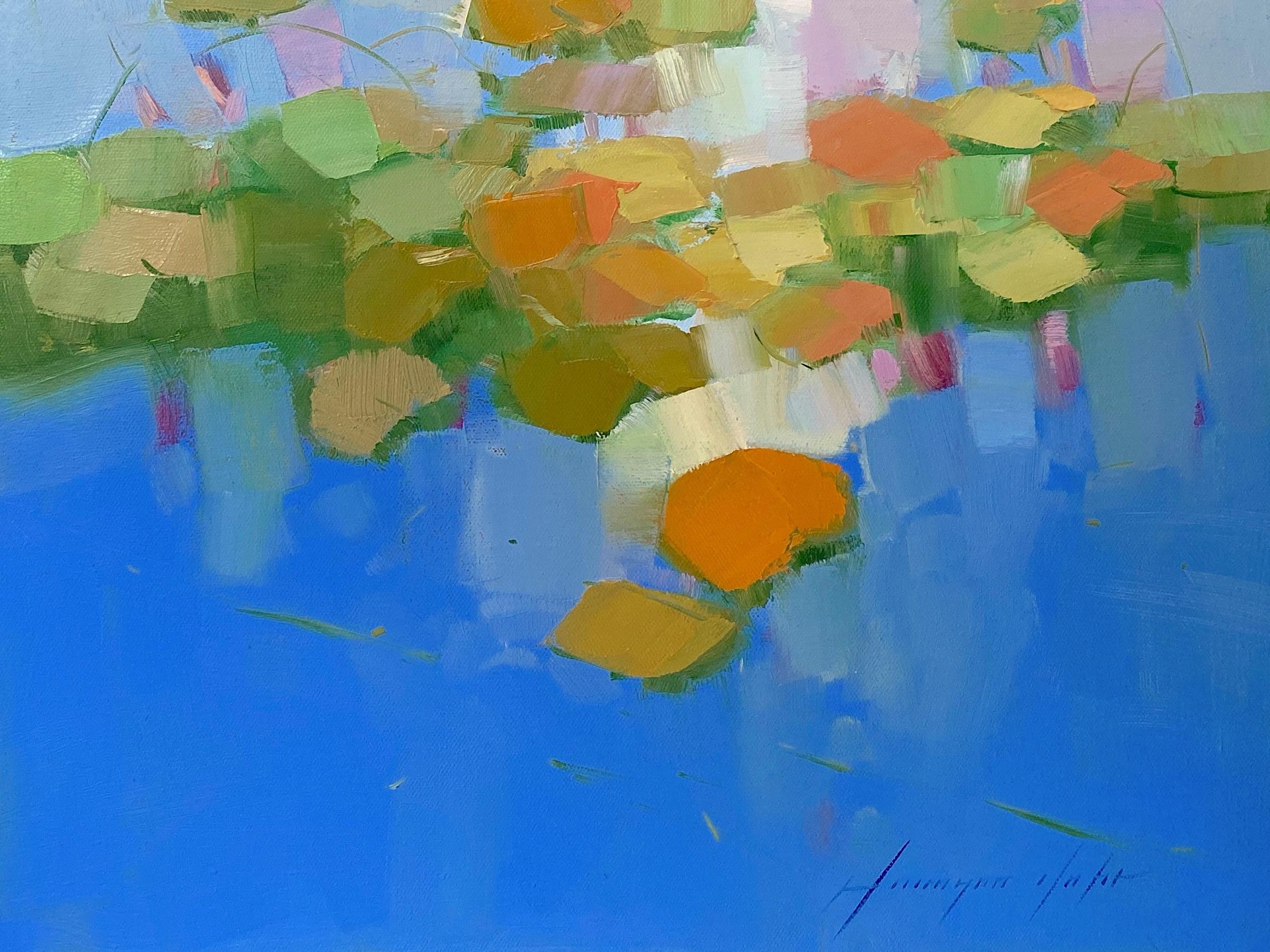 Waterlilies Garden, Abstract Oil Painting - Blue Abstract Painting by Vahe Yeremyan