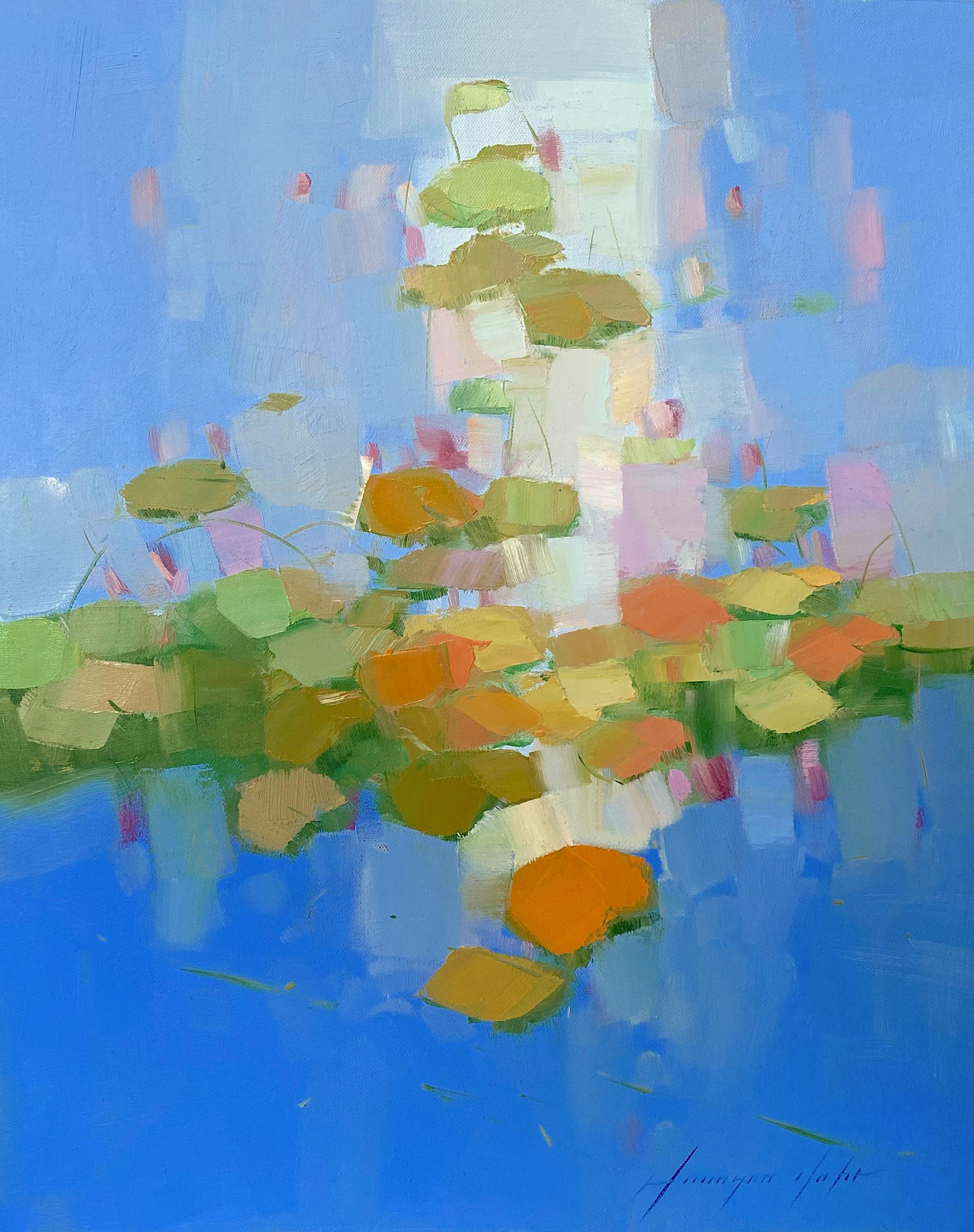 Vahe Yeremyan Abstract Painting - Waterlilies Garden, Abstract Oil Painting